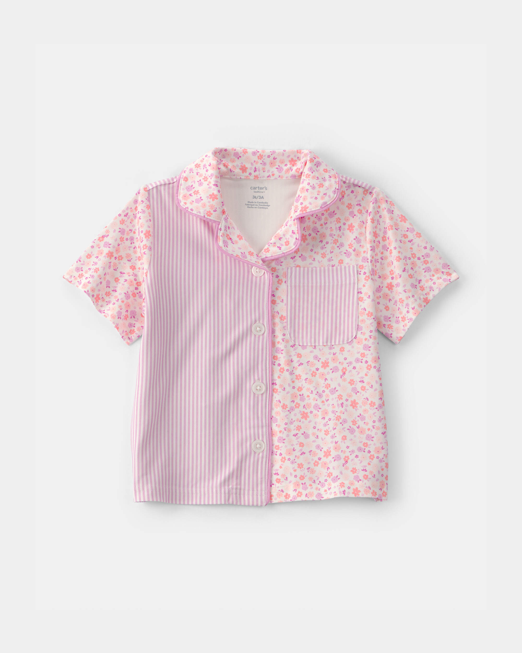 Toddler Girl Floral Striped Short-Sleeve Loose Fit 2-Piece pyjama Set - Pink