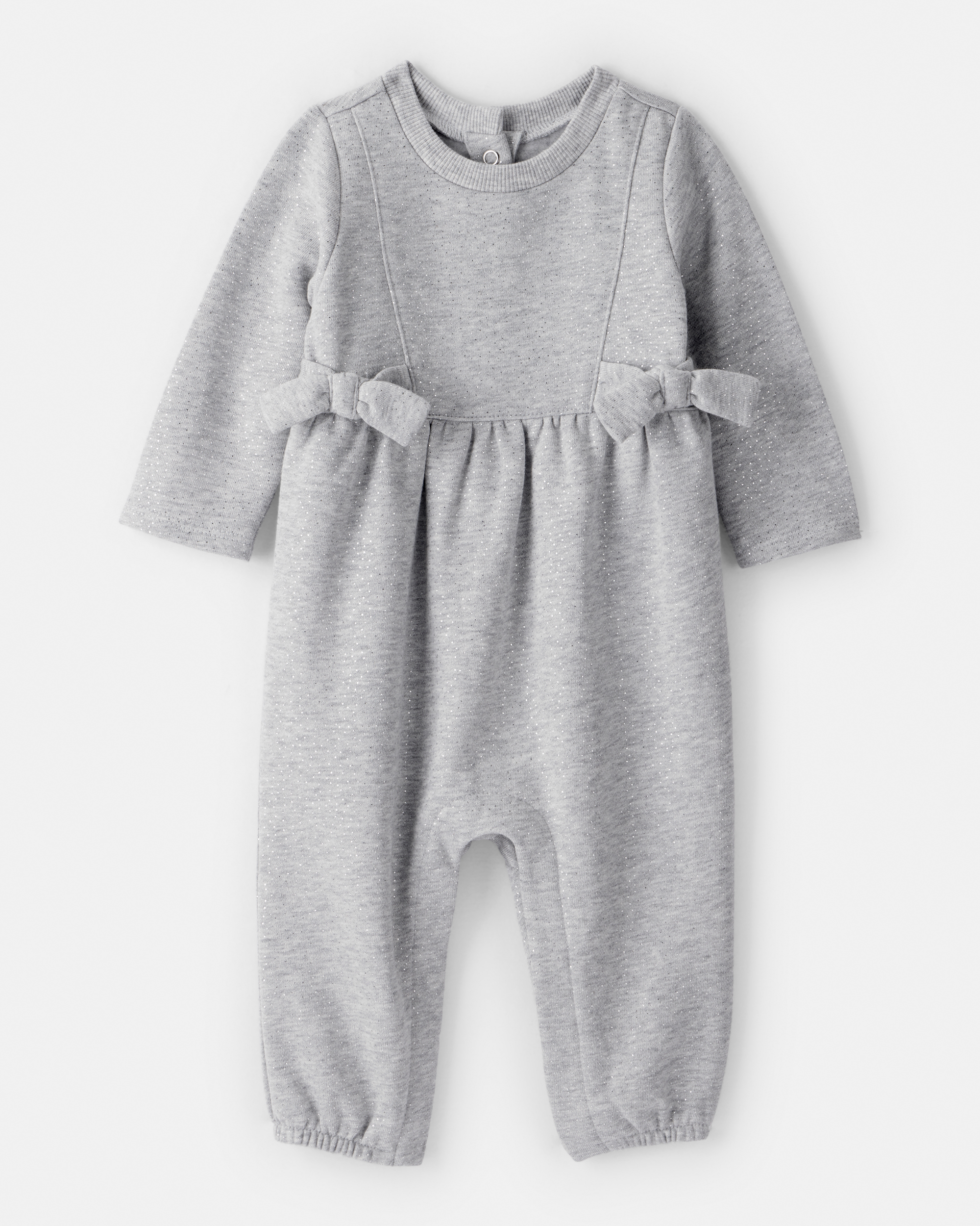 Baby Girl DayDream Fleece Bow Glitter Long-Sleeve Jumpsuit - Grey