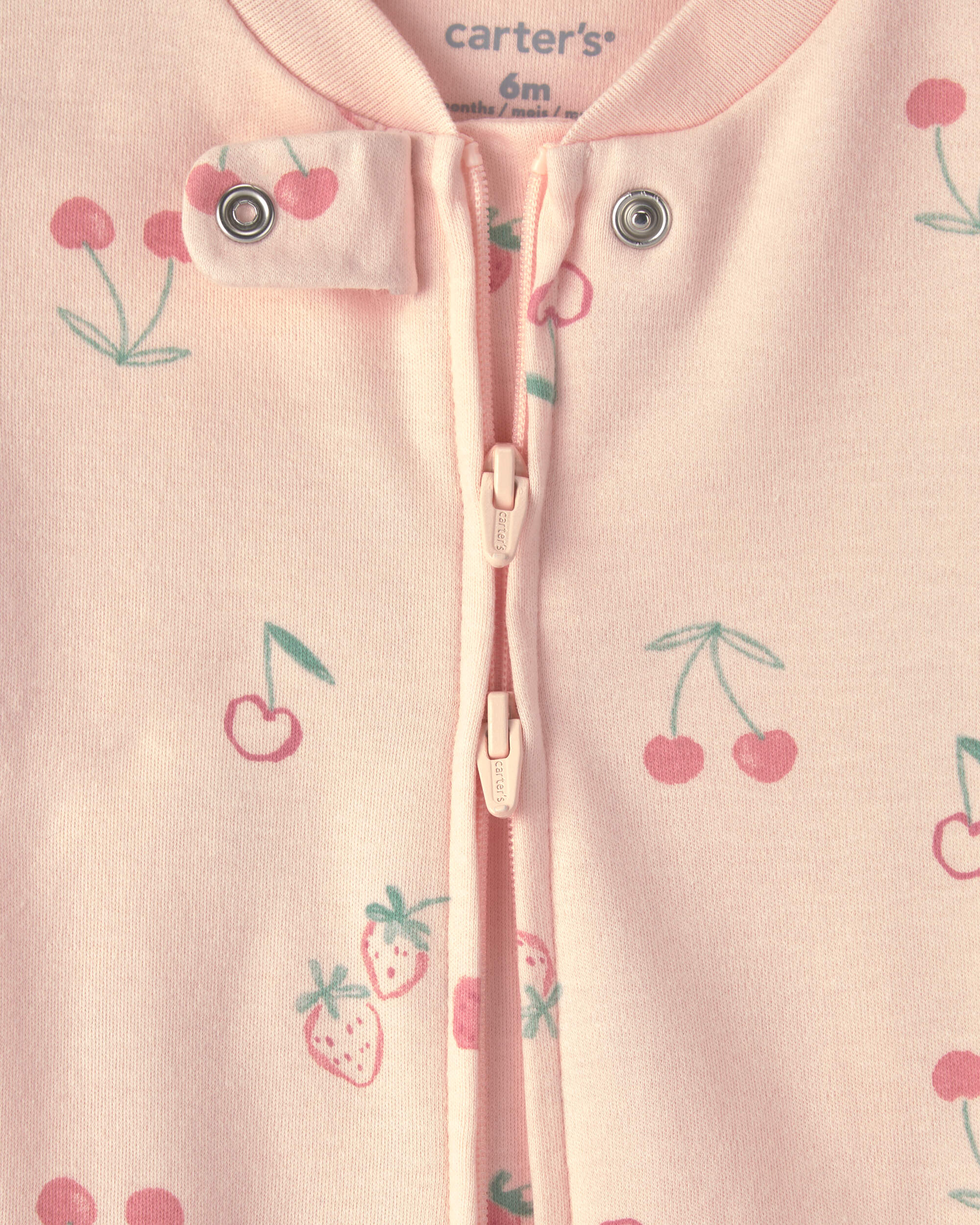Baby Girl Strawberry 100% Cotton 2-Way Zip Sleeper - Pink