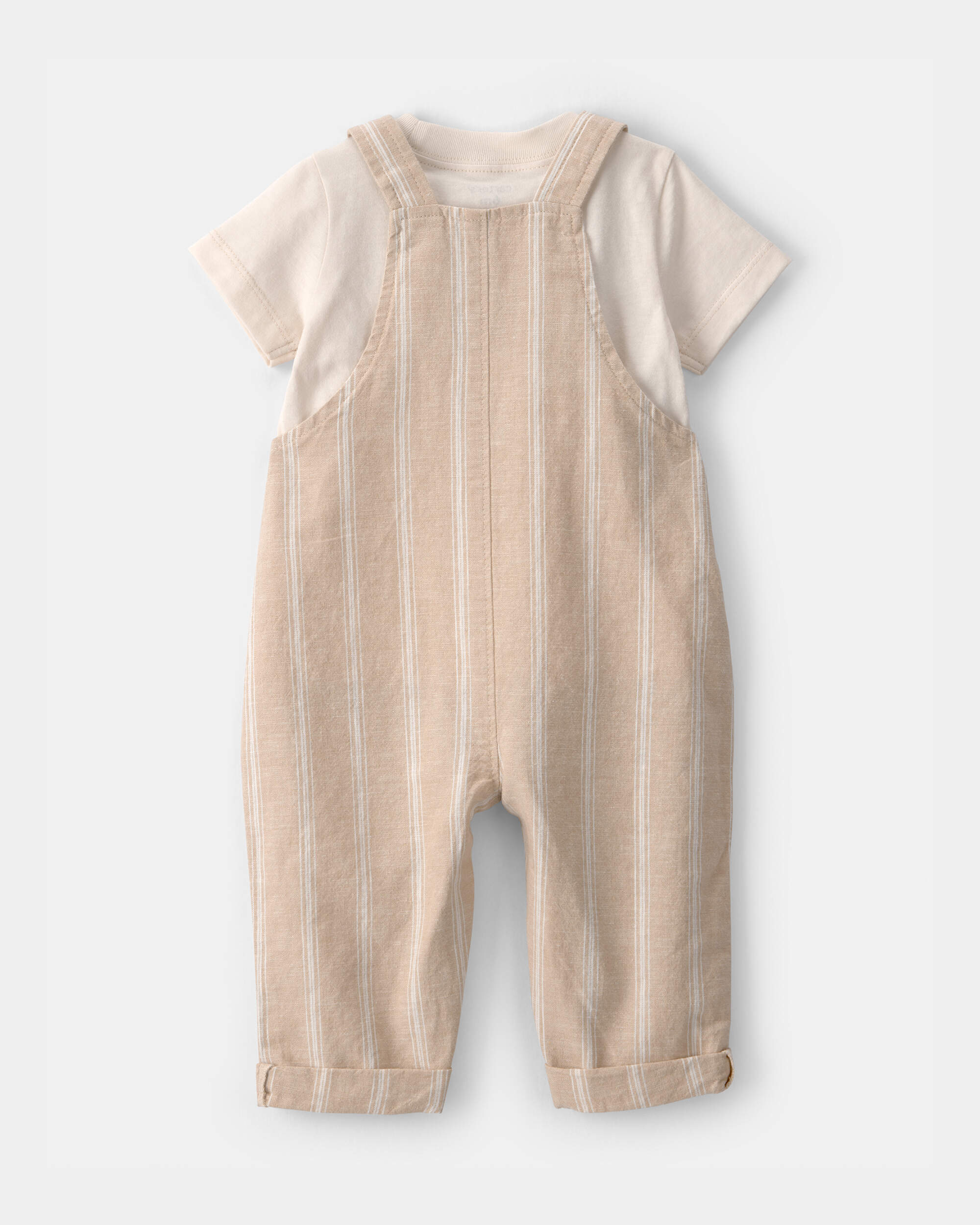 Baby 2-Piece Stripe Overall Set - Khaki