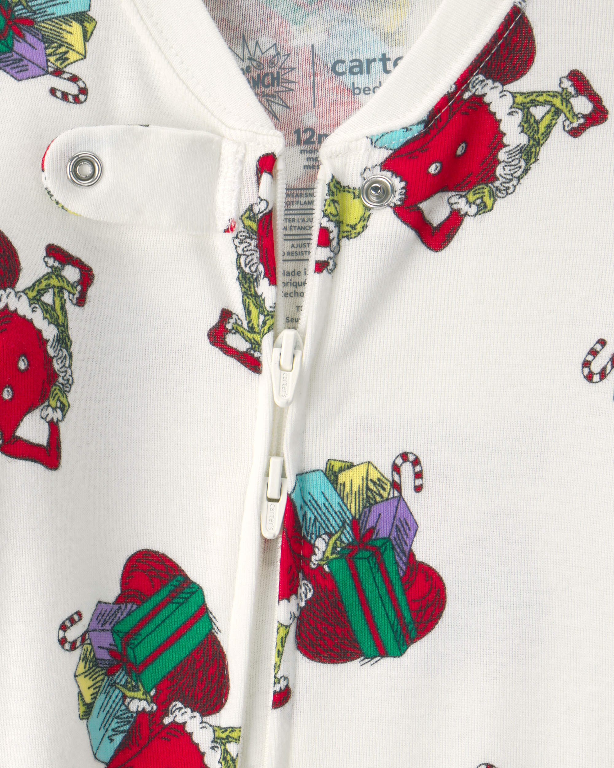 Baby 1-Piece Dr. Seuss™ The Grinch Christmas 2-Way Zip 100% Cotton Snug Fit Footed Pyjama - Ivory
