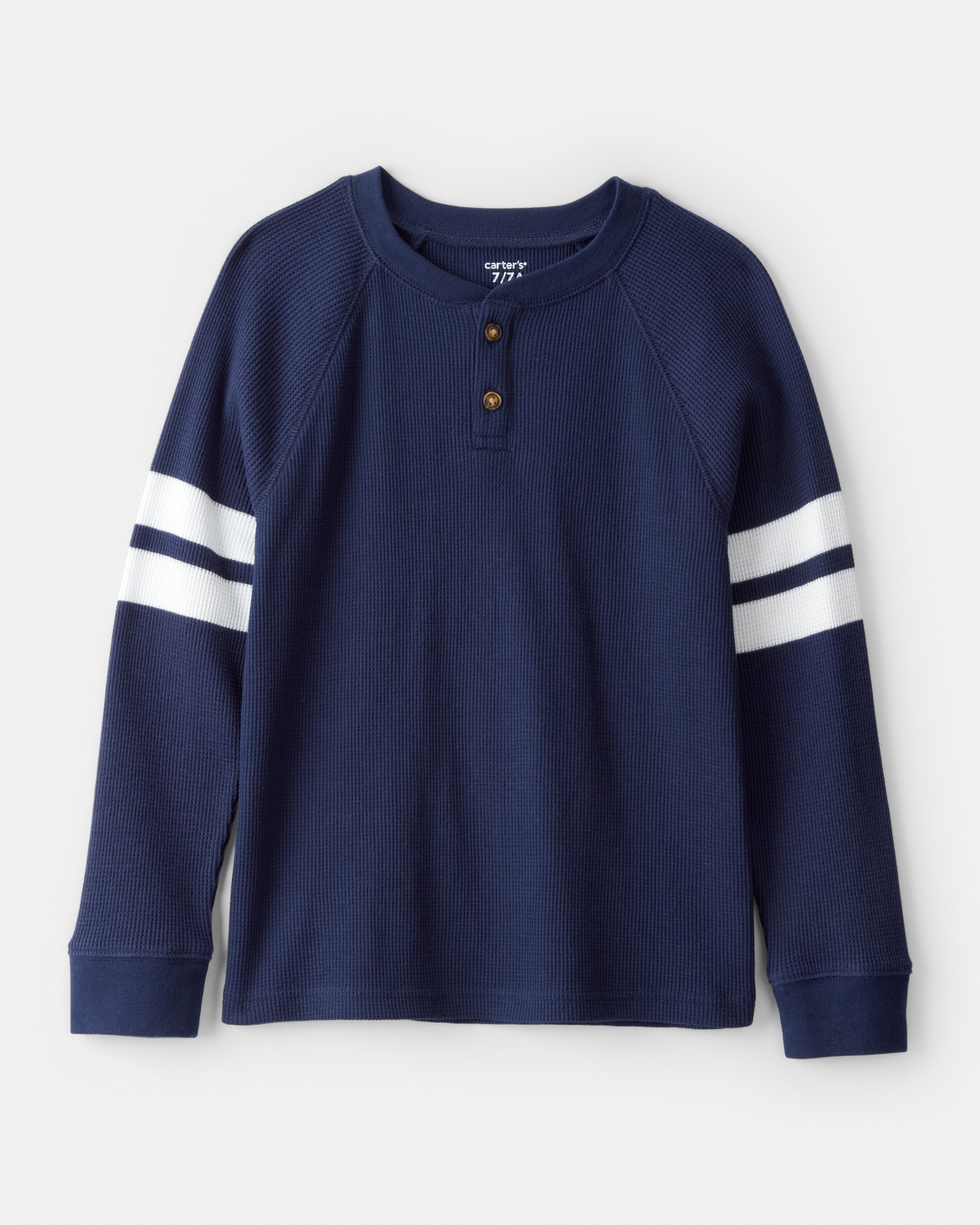 Boys Stripe Thermal Long-Sleeve Henley T-Shirt - Navy