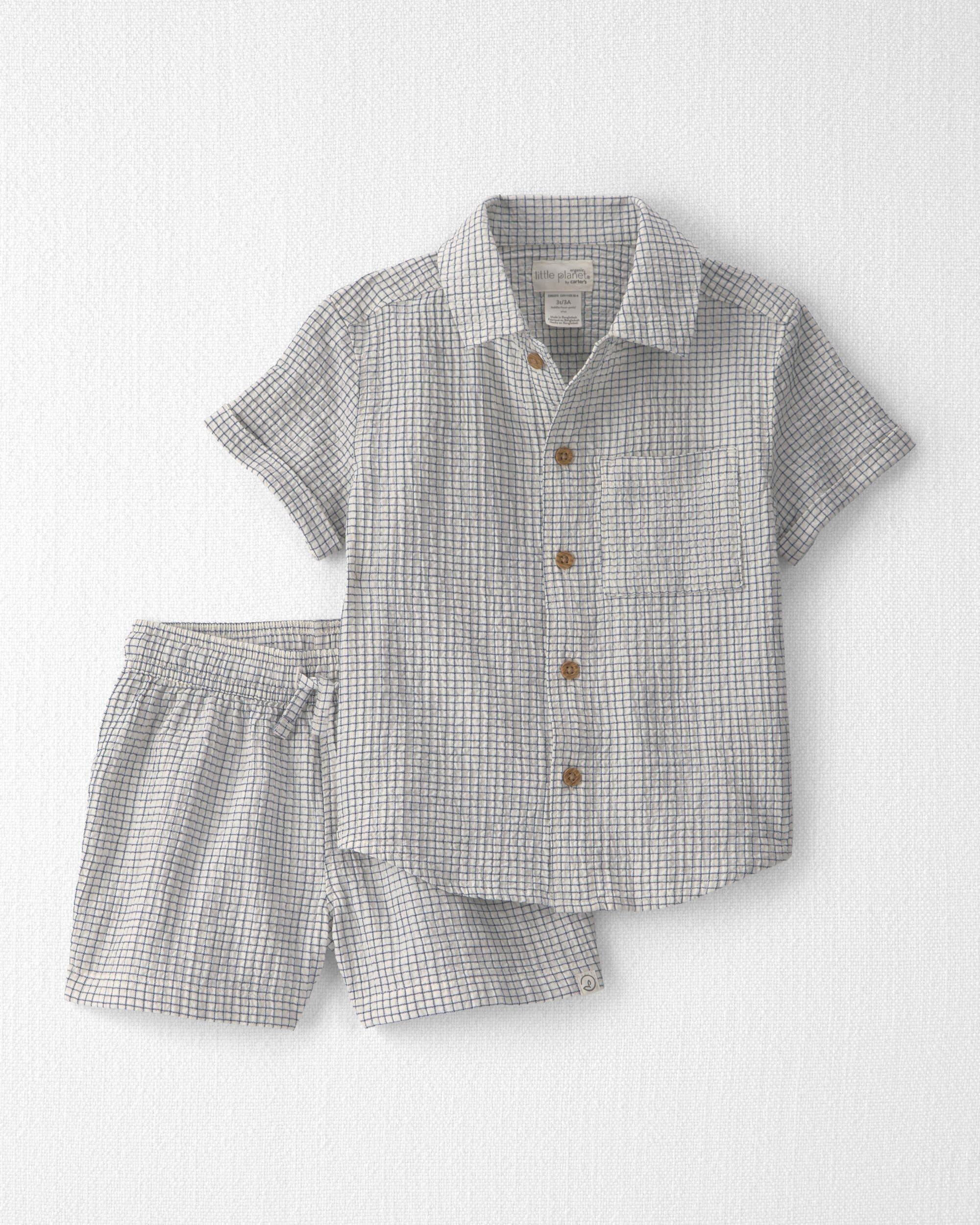 Toddler Boy 2-Piece Organic Cotton Seersucker Gauze Top & Short Set