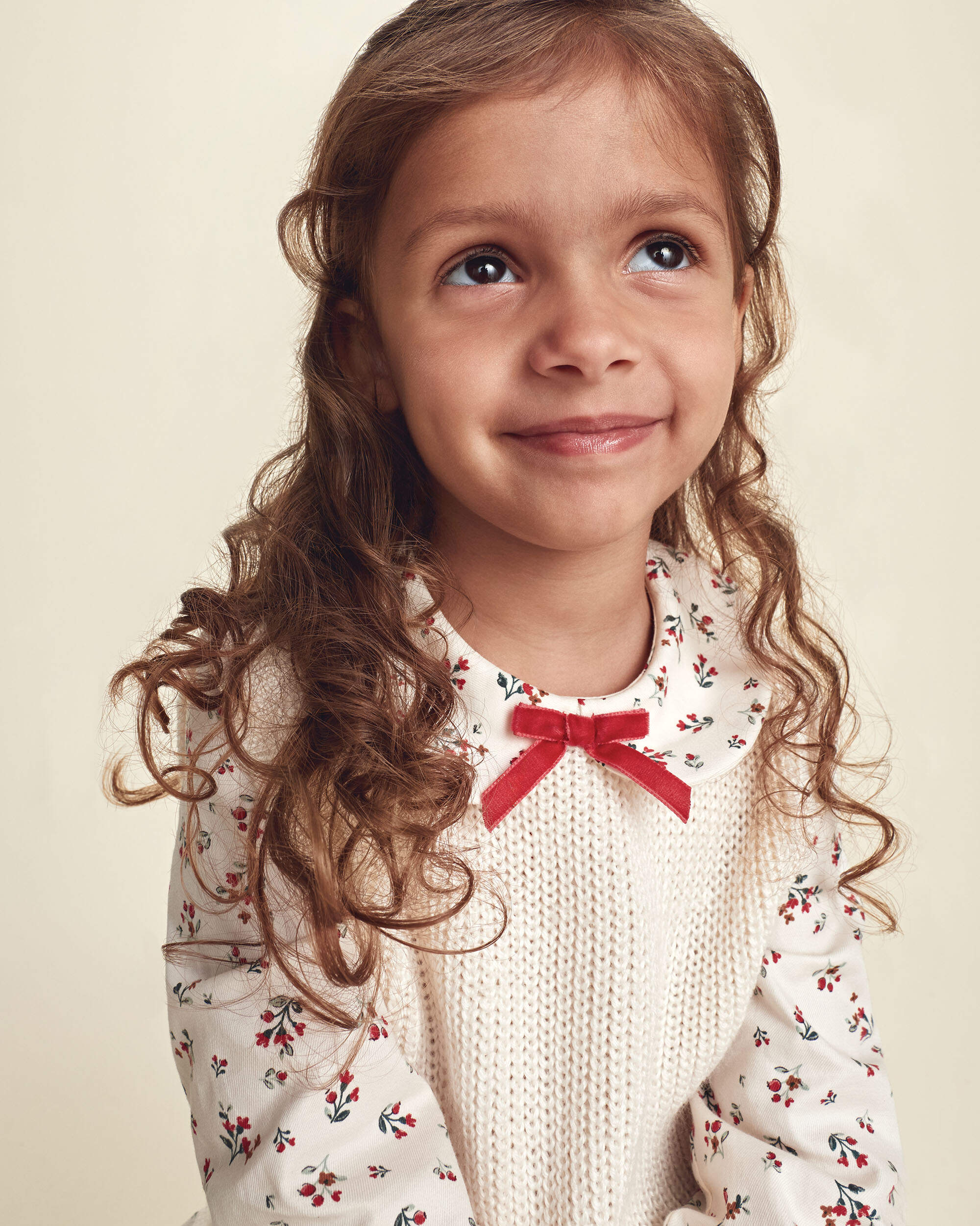 Toddler Girl Collared Floral Sweater - Cream