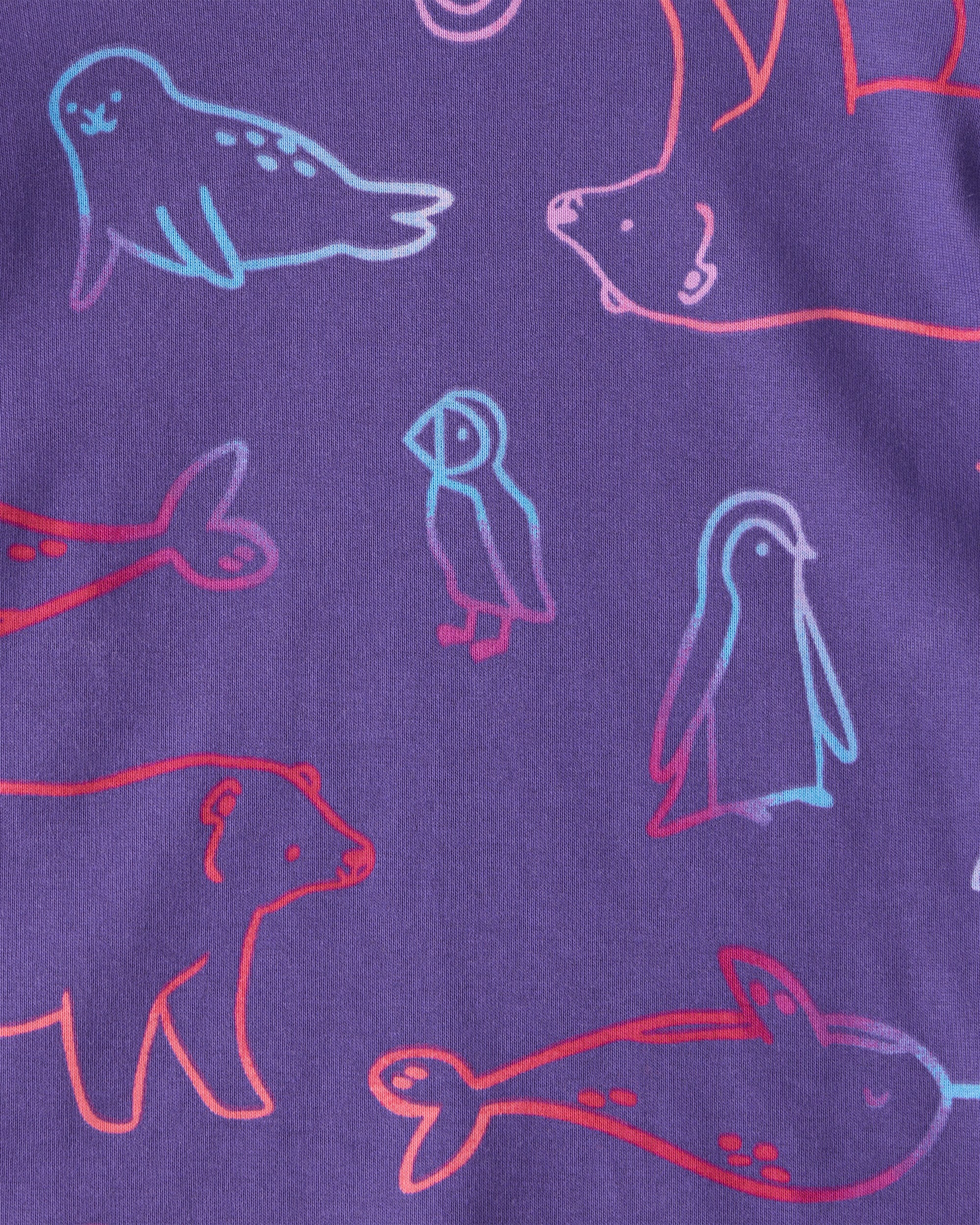 Toddler Girl Polar Bear & Penguin 100% Cotton Snug Fit 4-Piece Pyjamass - Purple