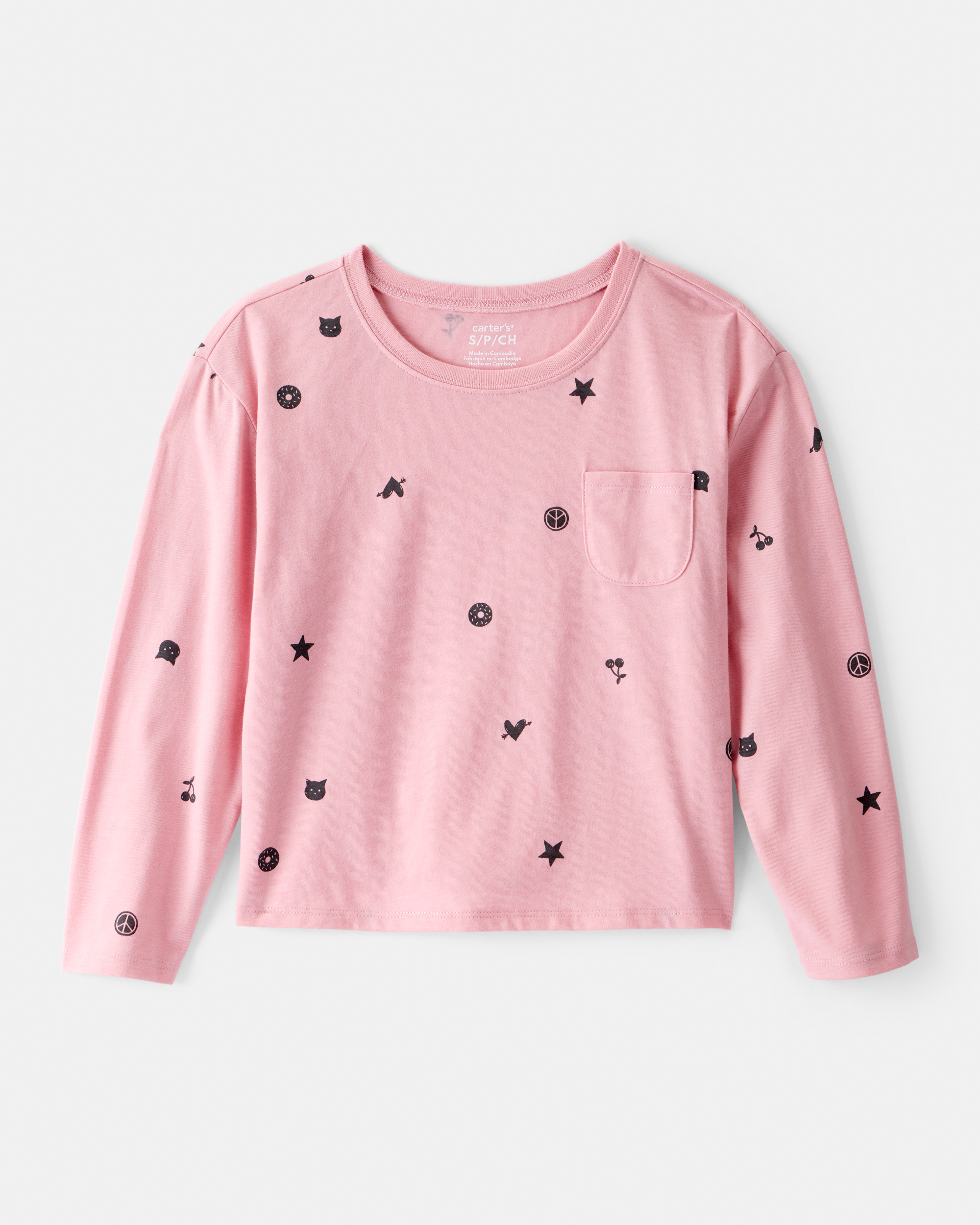 Girls Icon Print Long-Sleeve Top - Pink
