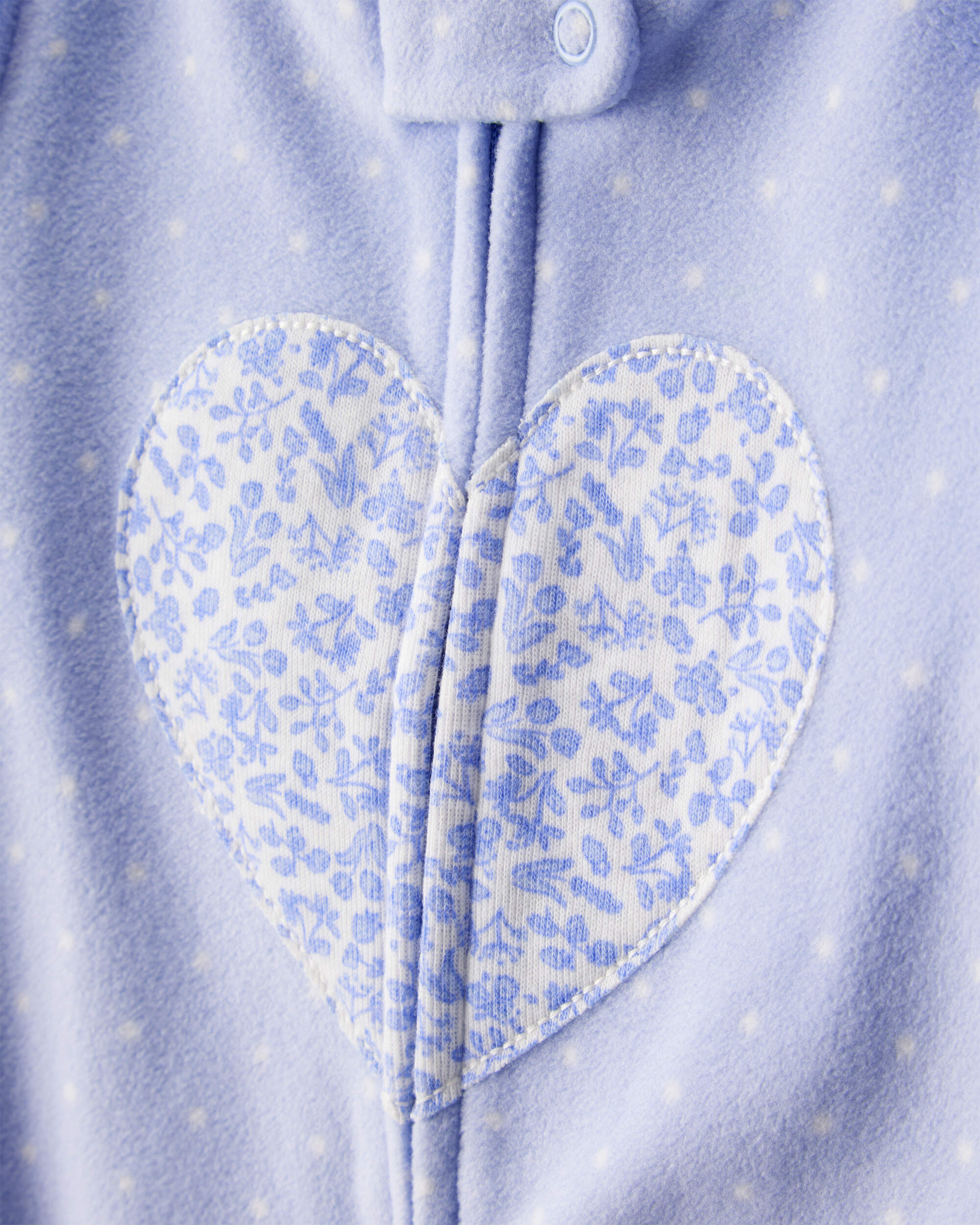 Baby Girl Heart Print Loose Fit Long-Sleeve 2-Way Zip 1-Piece pyjamas - Blue