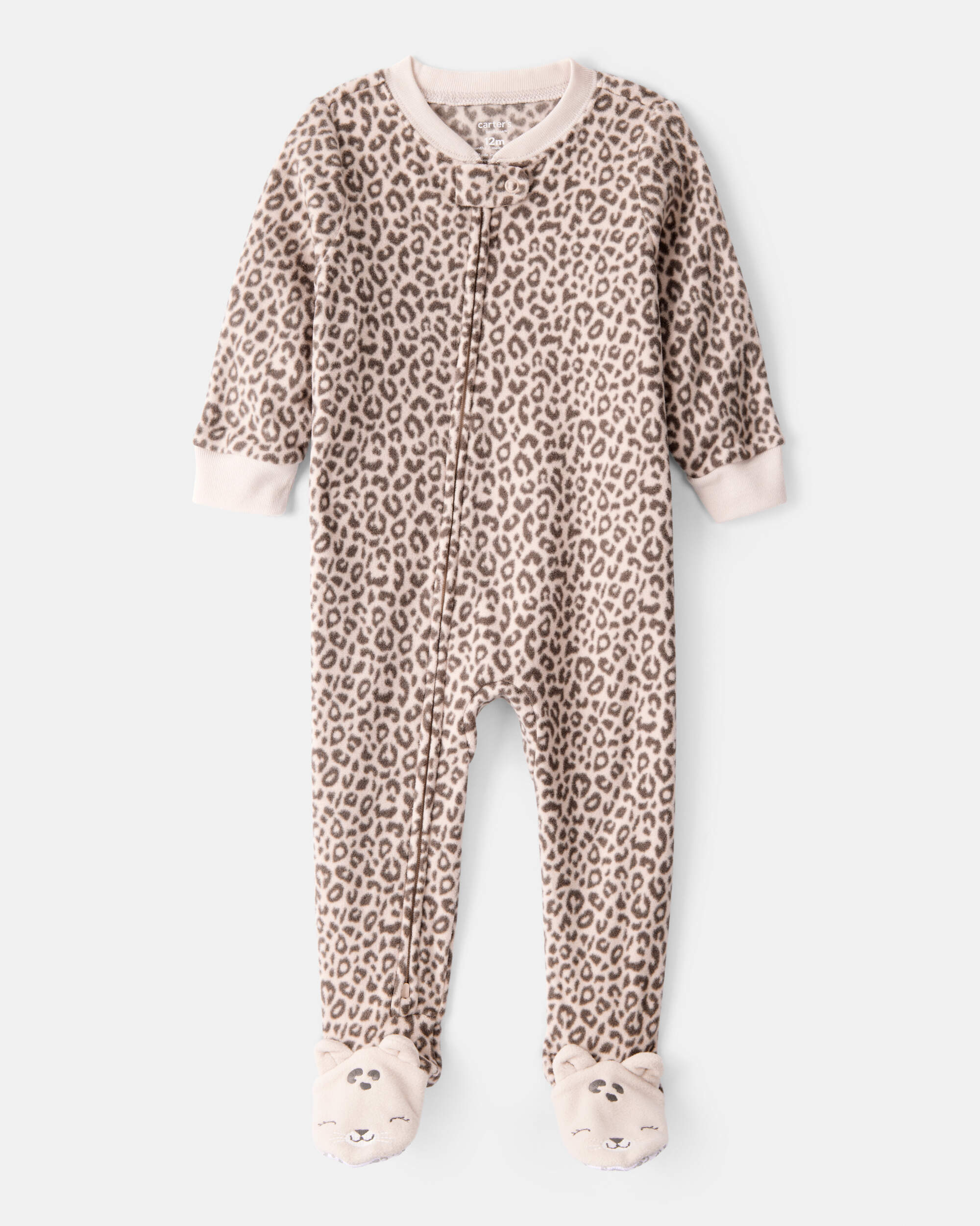 Toddler Girl Leopard Fleece Long-Sleeve Loose Fit 1-Piece Pyjamas - Brown