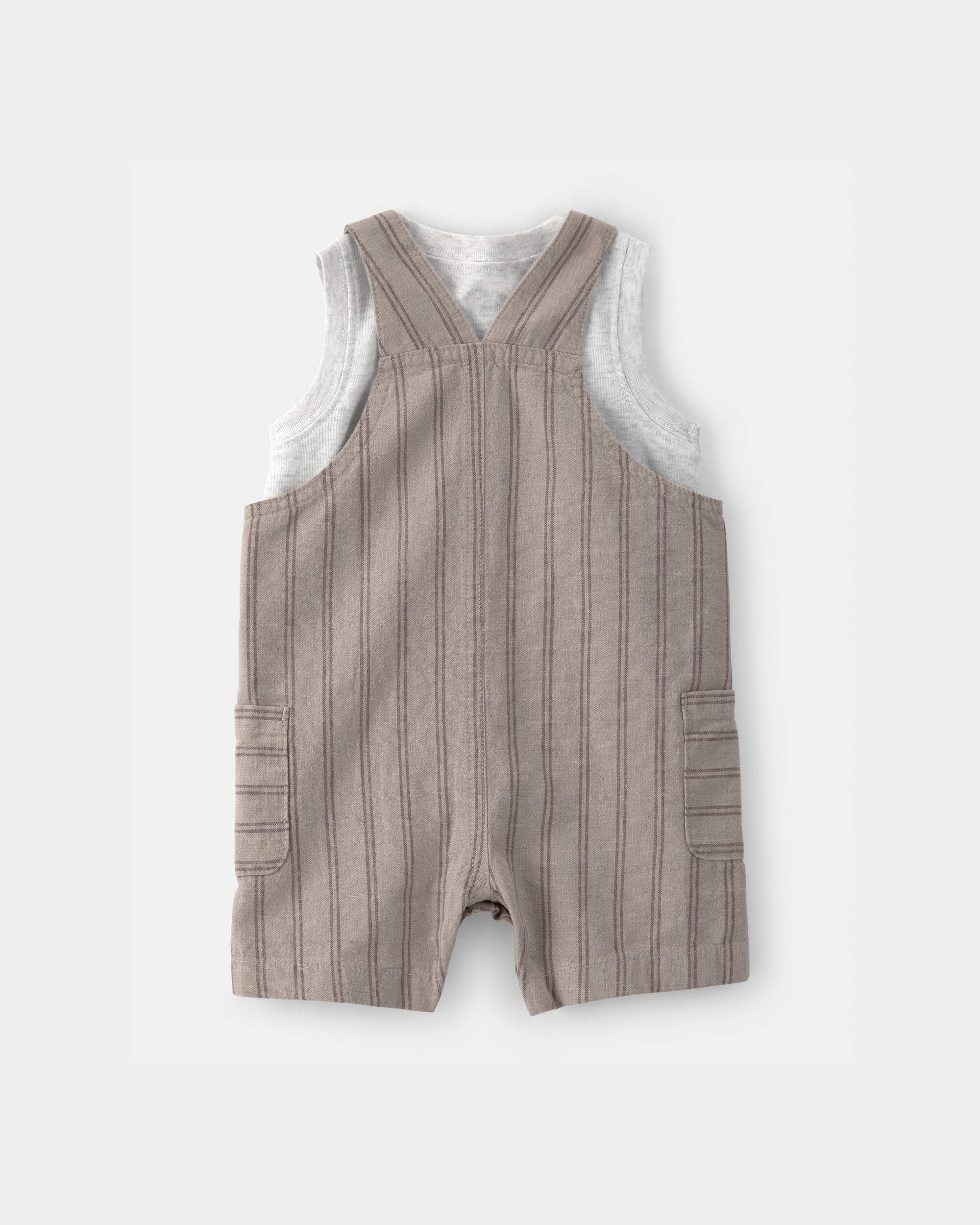 Baby Boy 2-Piece Striped Sleeveless Overall Set - Brown