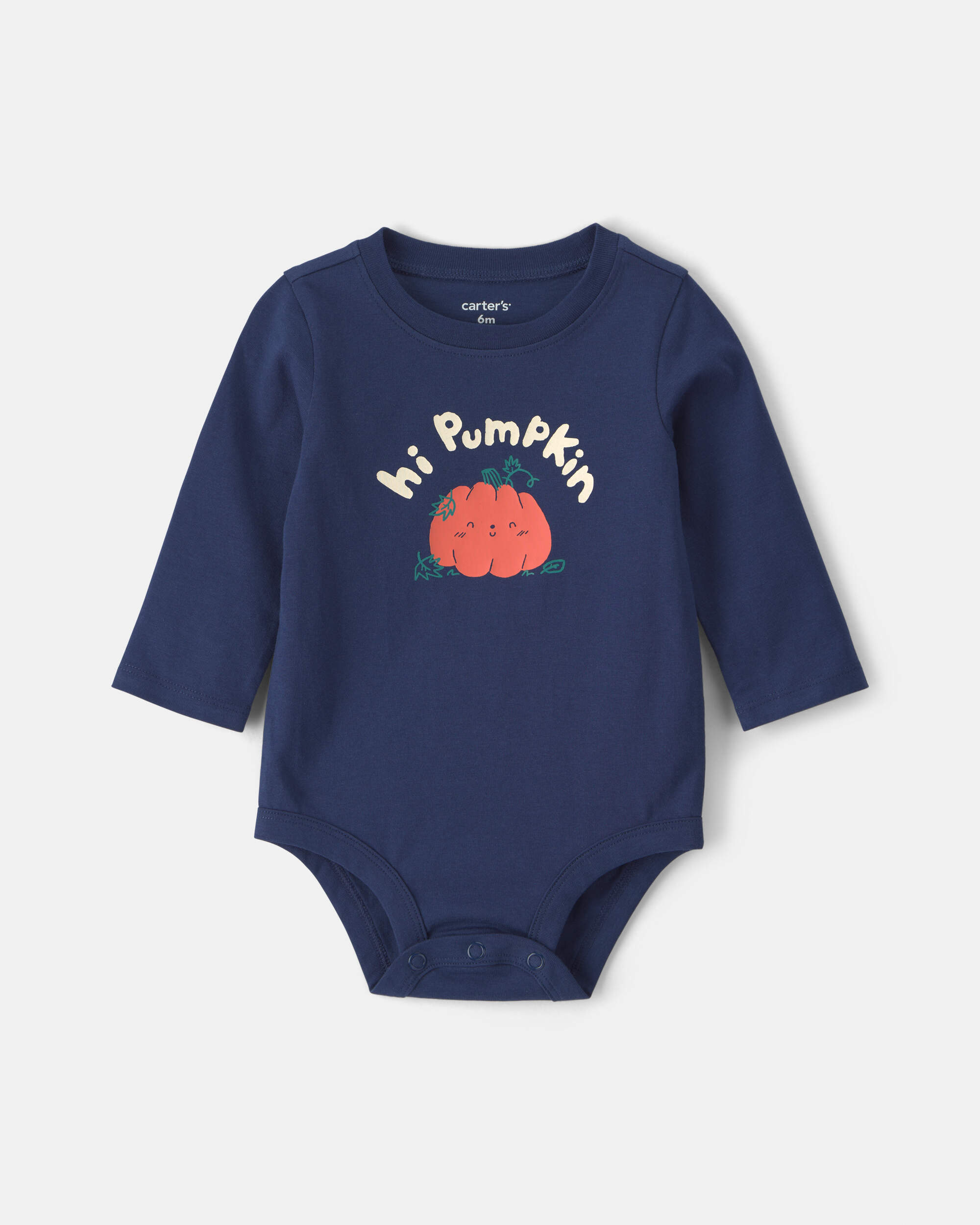 Baby Boy 'Hi Pumpkin' Long-Sleeve Graphic Bodysuit - Navy Blue