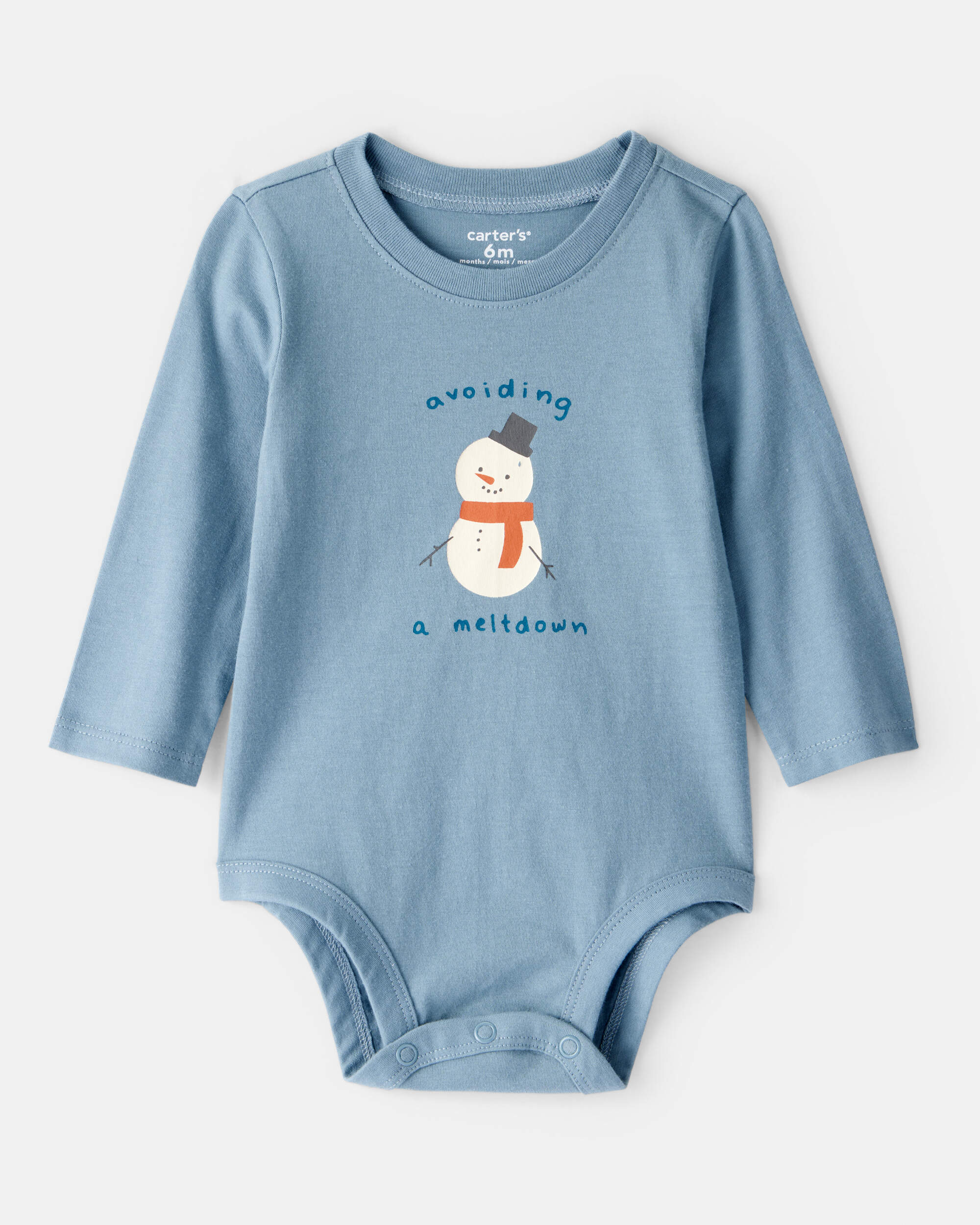 Baby Boy Snowman Long-Sleeve Graphic Bodysuit - Blue