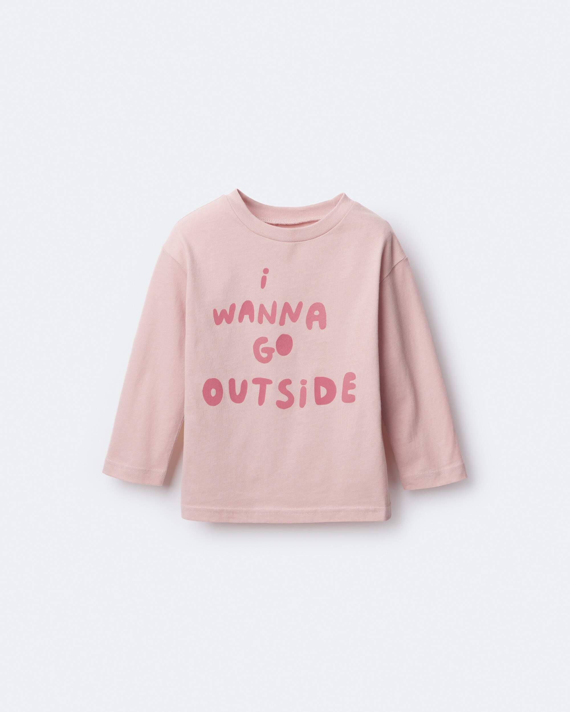 Toddler Girl I Wanna Go Outside Long-Sleeve Relaxed Graphic Tee - Light Pink