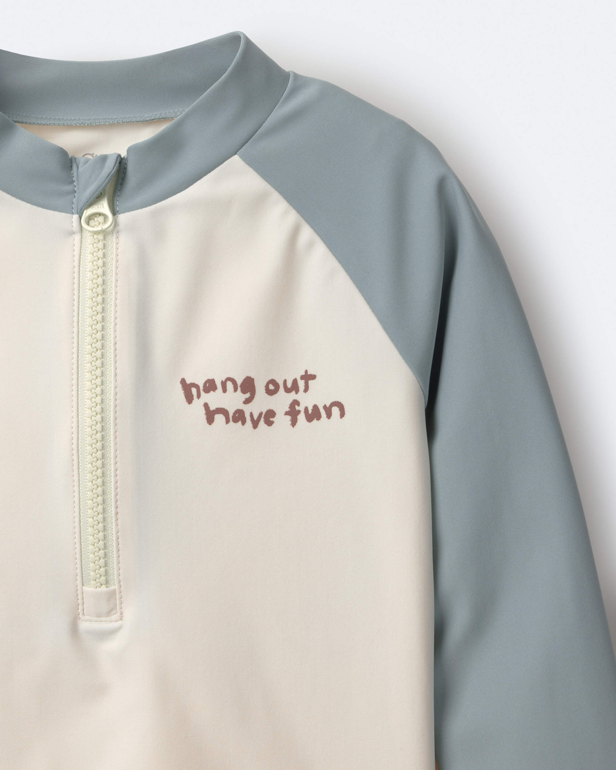 Toddler Boy Hang Out, Have Fun' Half-Zip Long-Sleeve Rashguard - Pale Blue/Cream