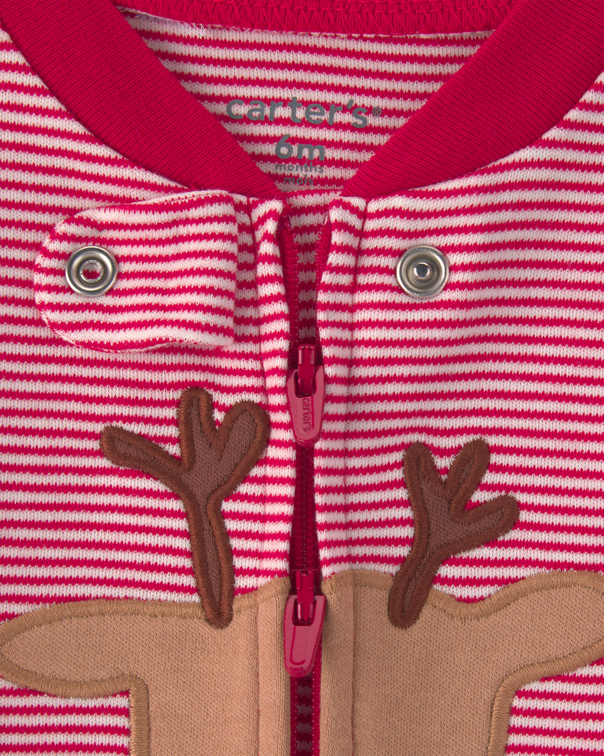 Baby Reindeer 100% Cotton 2-Way Zip Sleeper - Red
