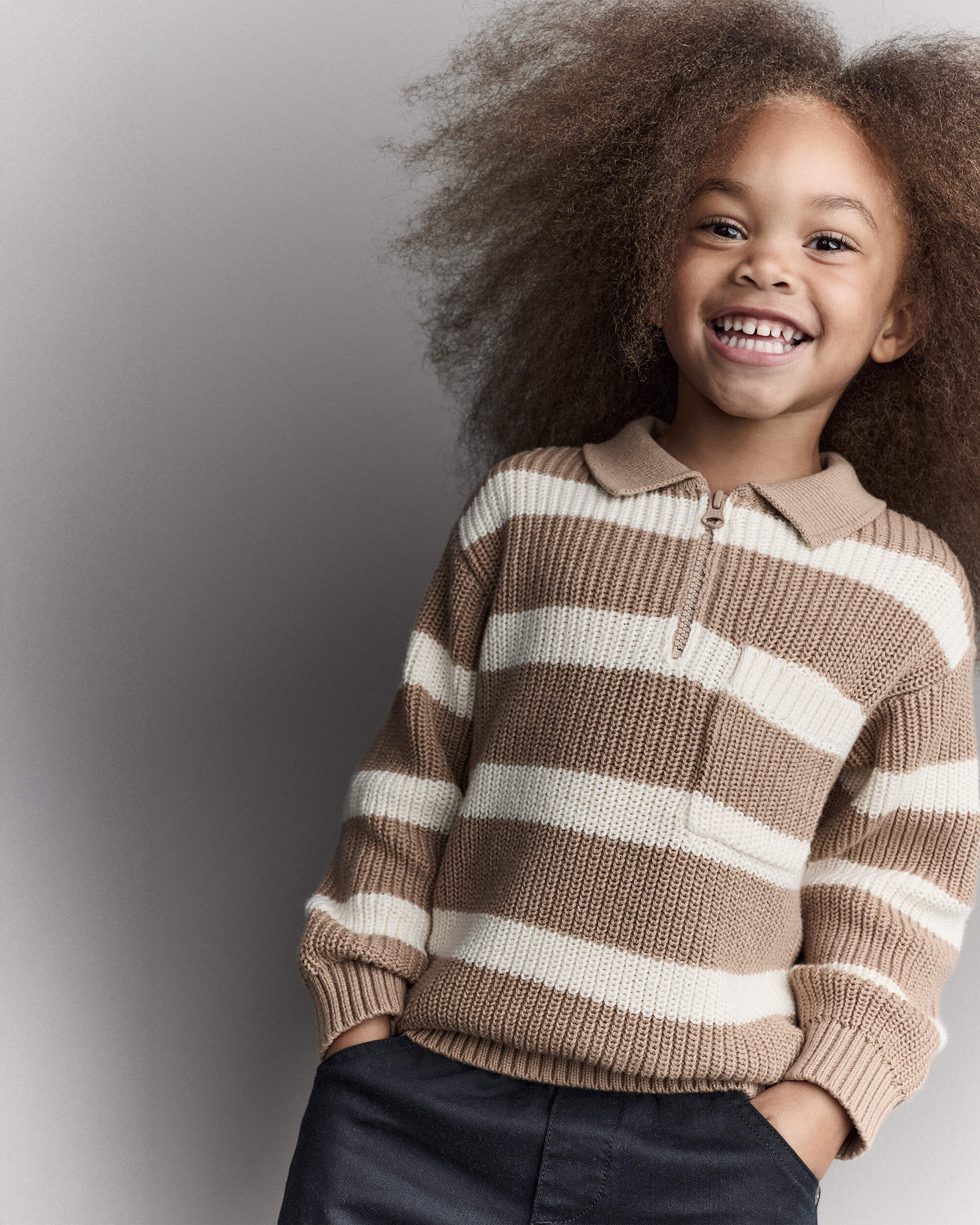 Toddler Striped Quarter-Zip Sweater - Tan/White