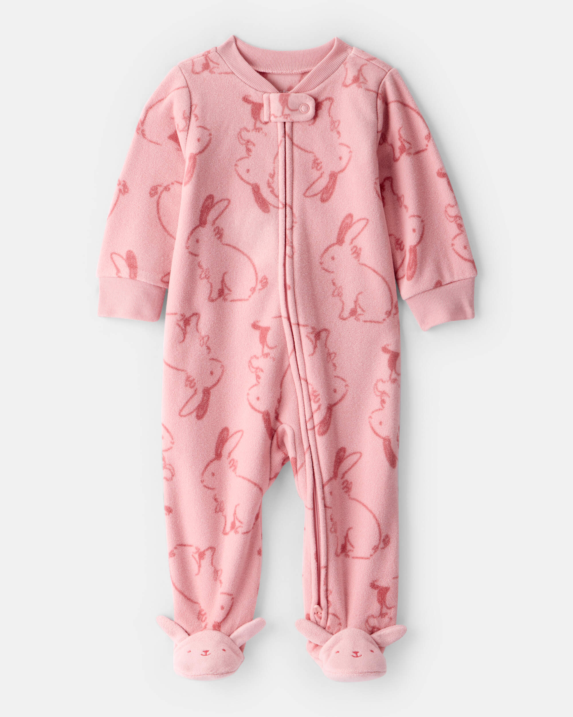 Baby Girl Bunny Print Fleece Long-Sleeve Loose Fit Sleeper - Pink