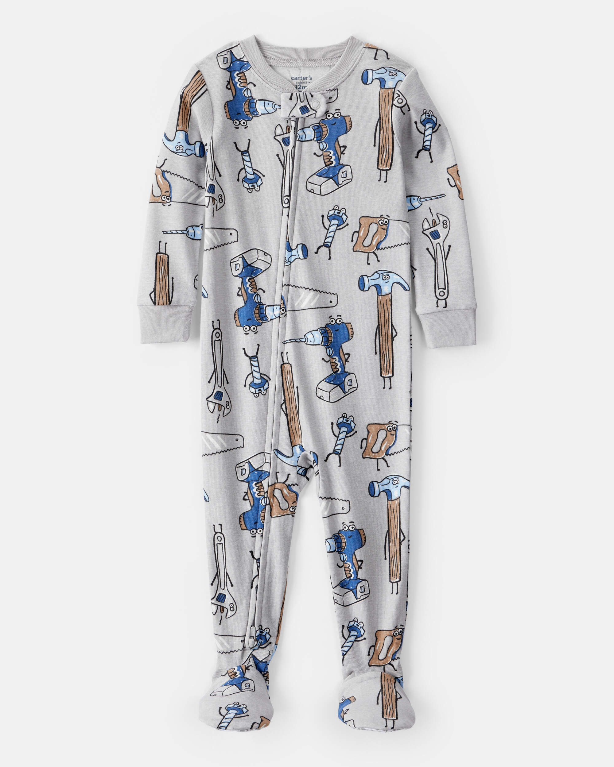 Baby Boy Construction Print 100% Cotton Long-Sleeve Snug Fit 1-Piece pyjamas