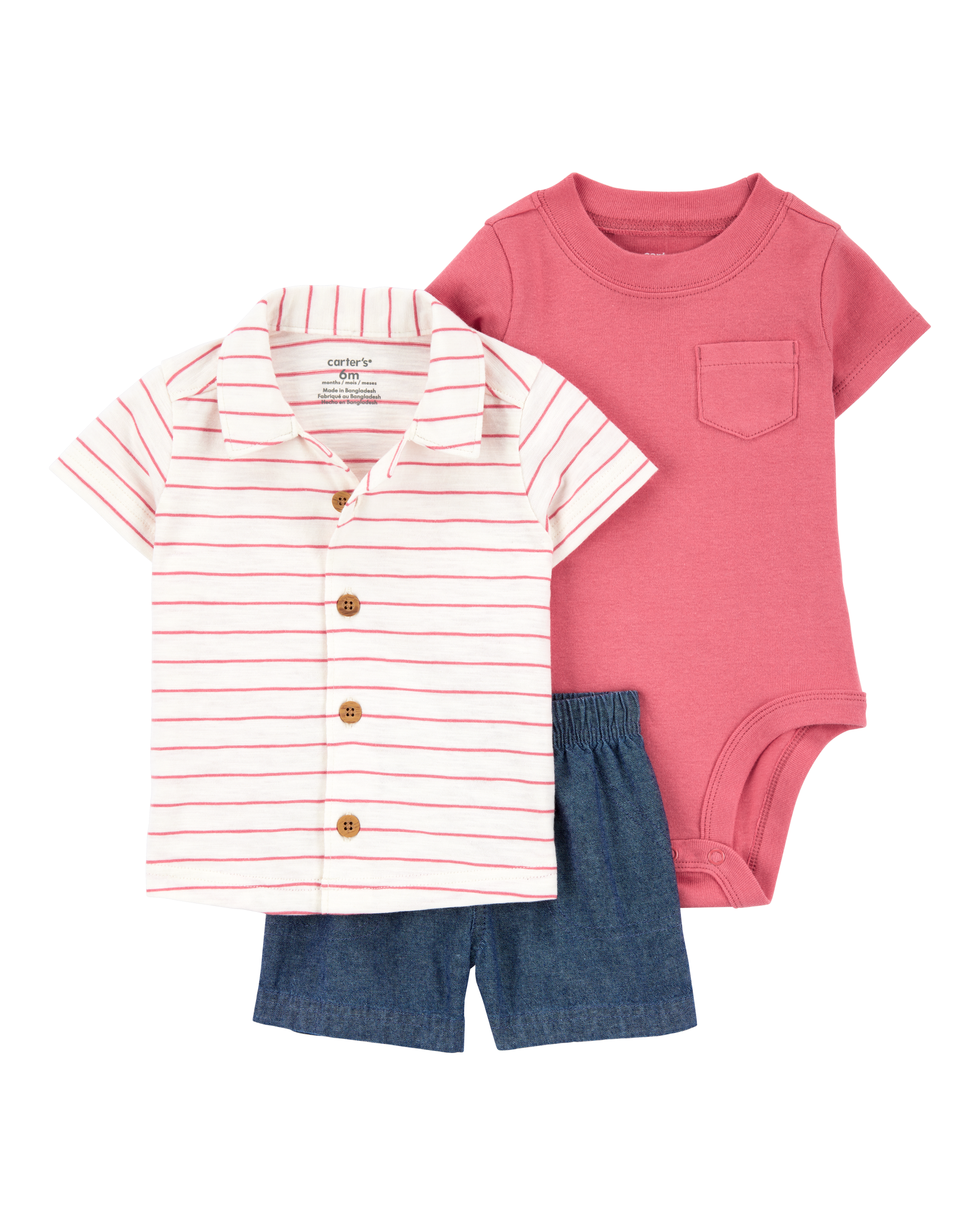 Baby Boy 3-Piece Striped Outfit Set - Red