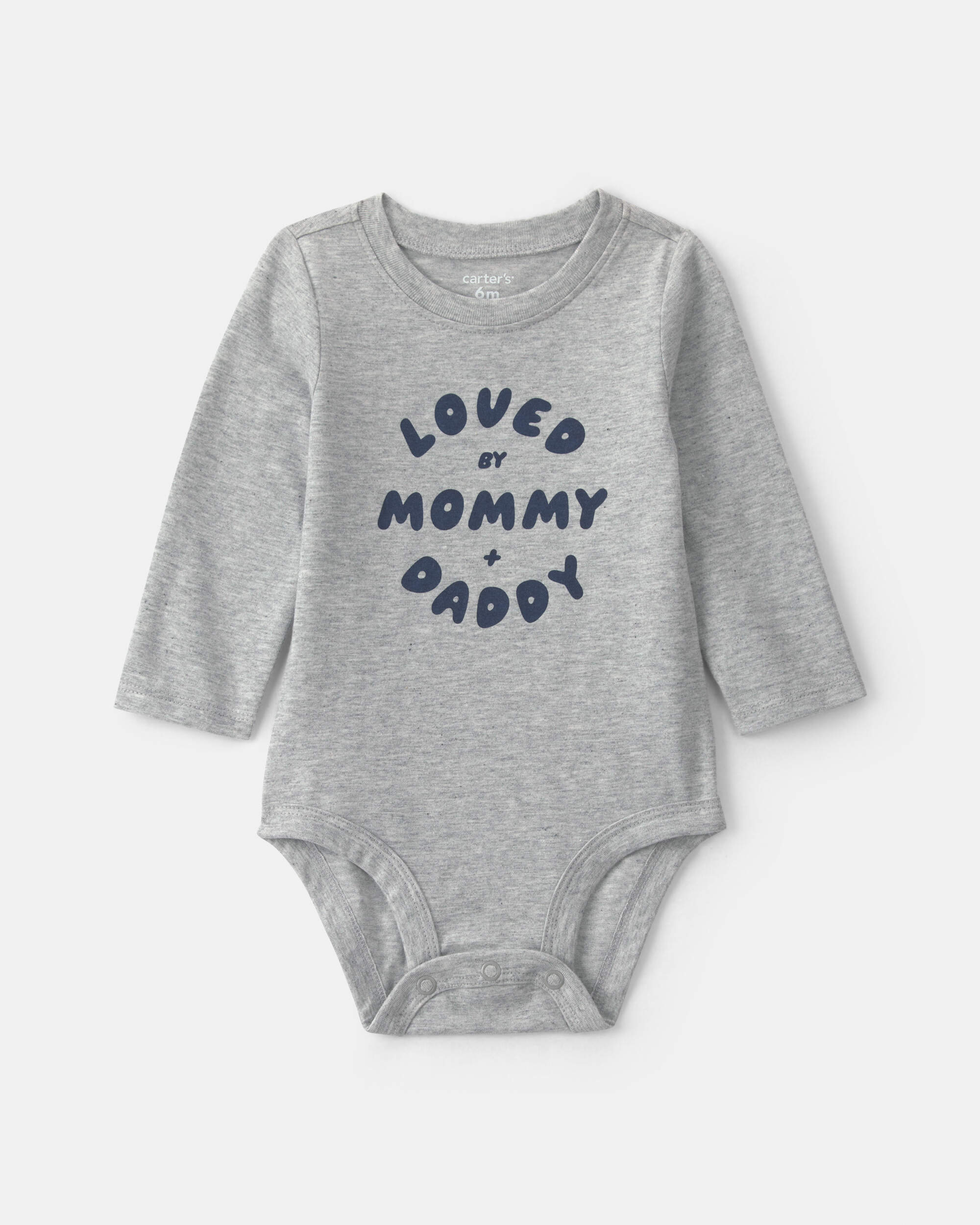 Baby Boy 'Loved By Mommy & Daddy' Long-Sleeve Graphic Bodysuit - Grey