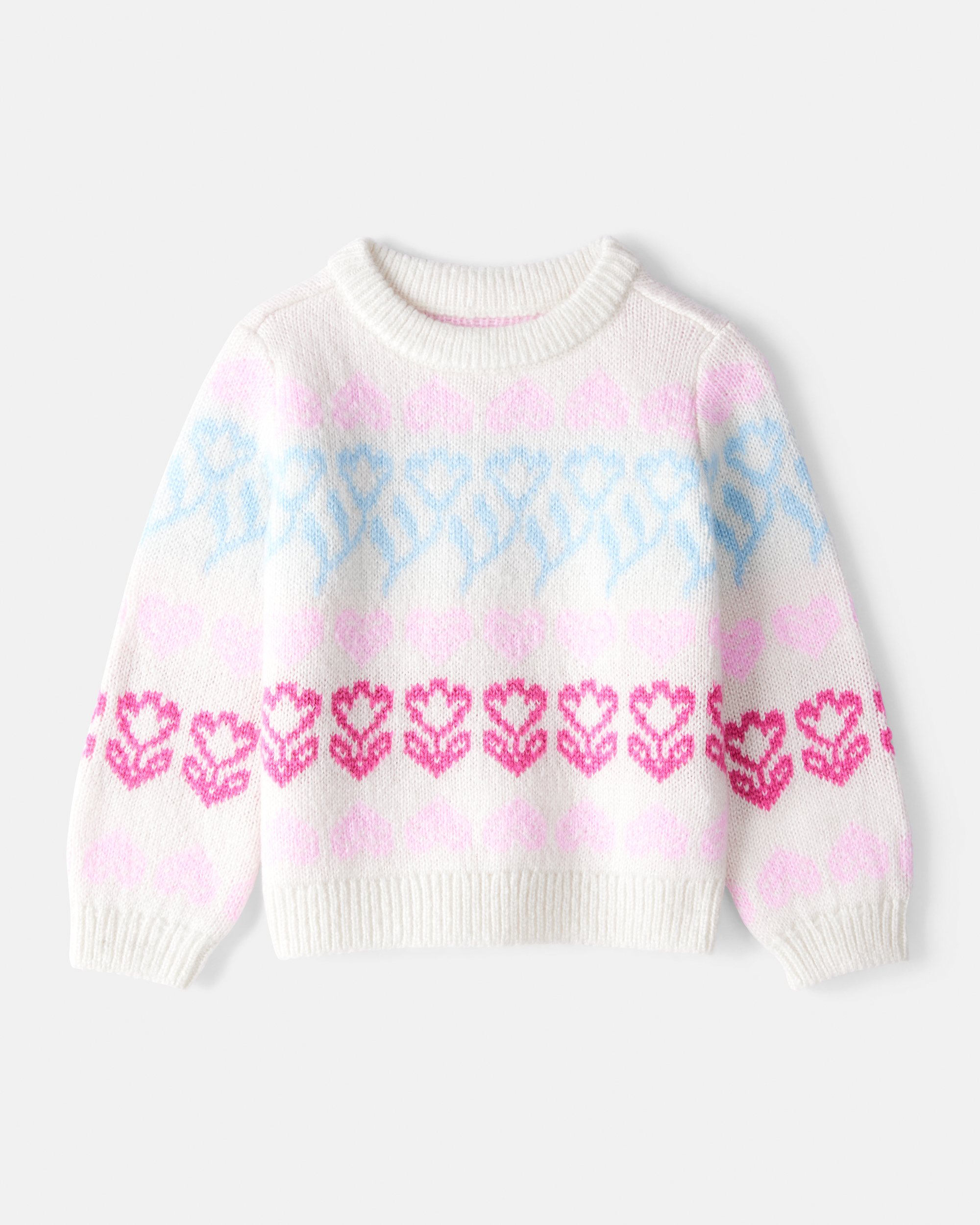 Toddler Girl Floral Fairisle Sweater - Pink/White