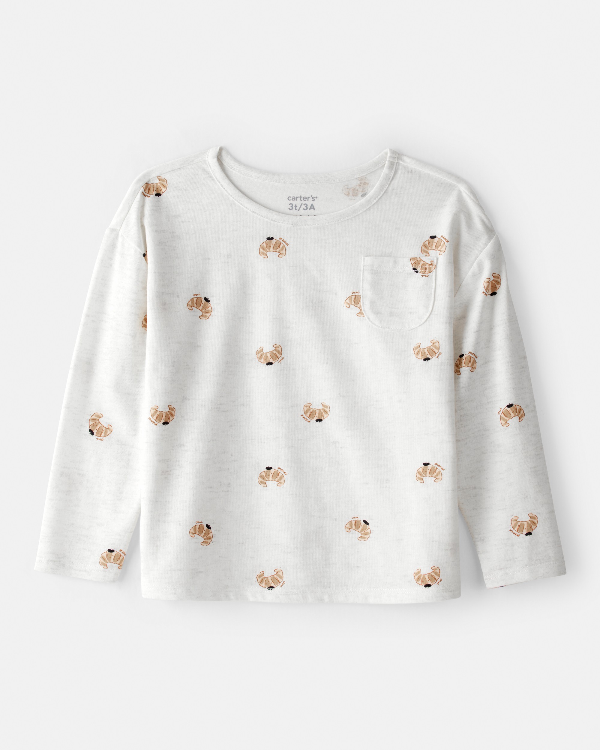 Toddler Girl  Croissant Print Long Sleeve Tee - Cream