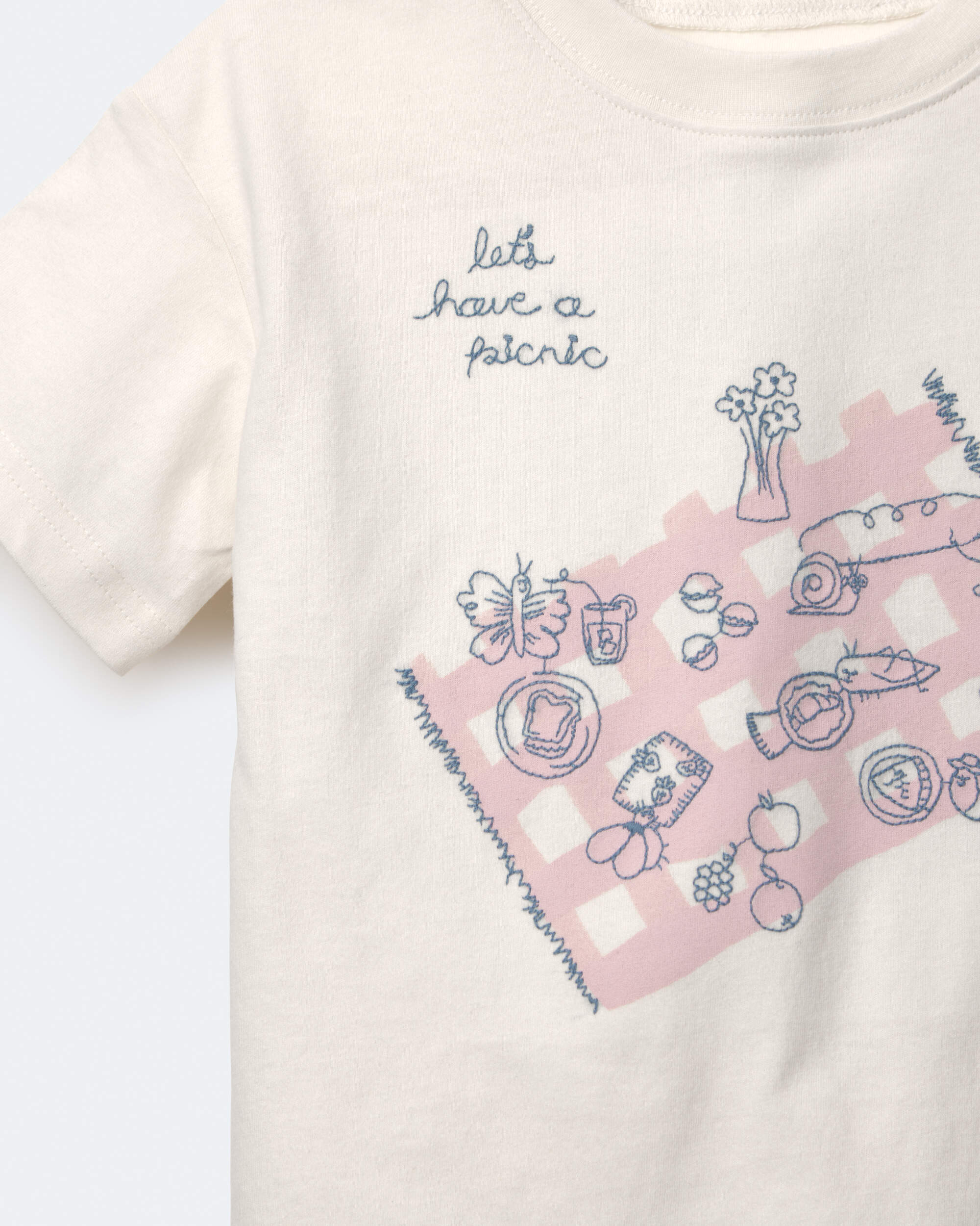 Toddler Girl Picnic Relaxed Graphic Tee - Cream