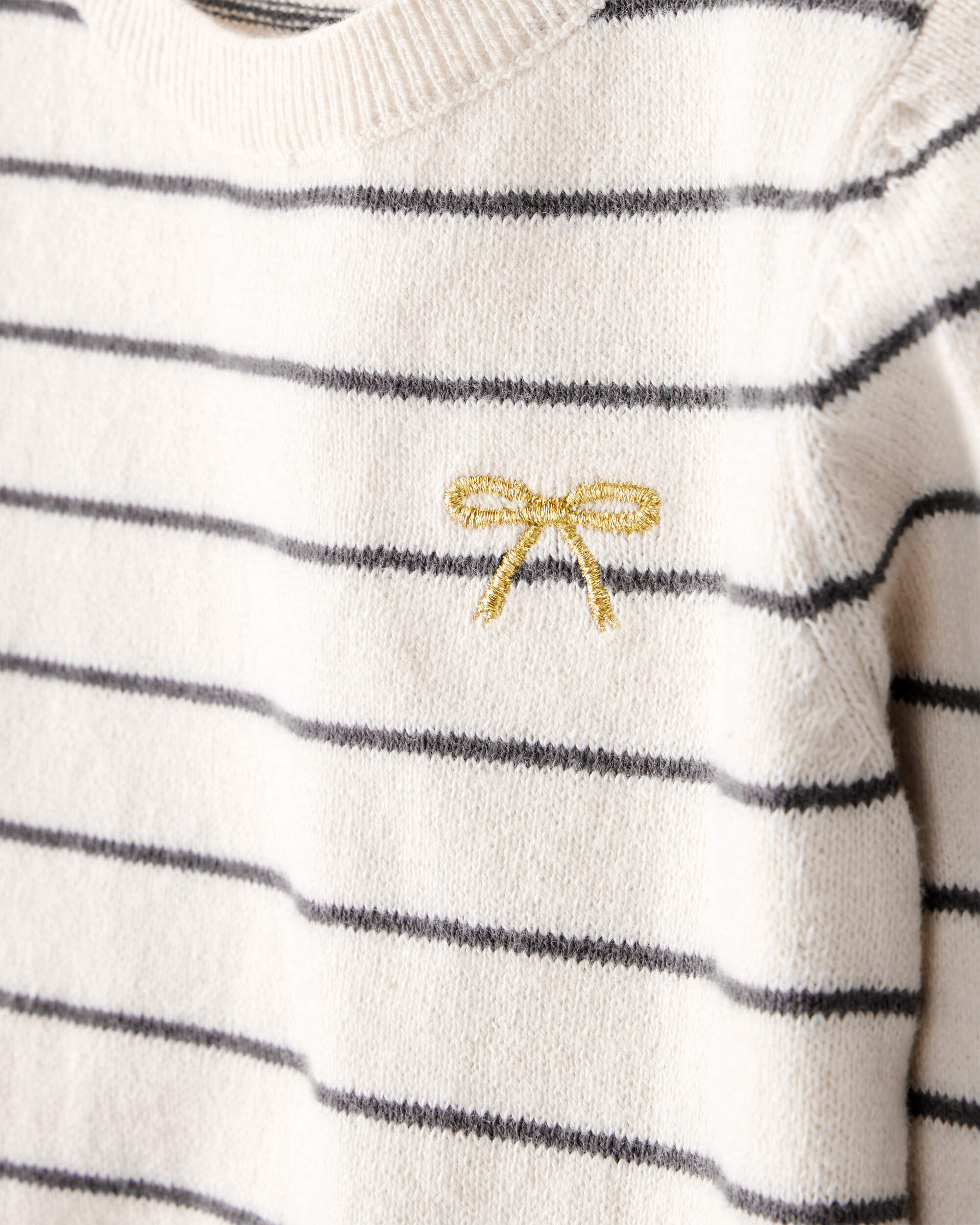 Baby Girl Bow Striped Long-Sleeve Tee & Pant Set - White/Grey