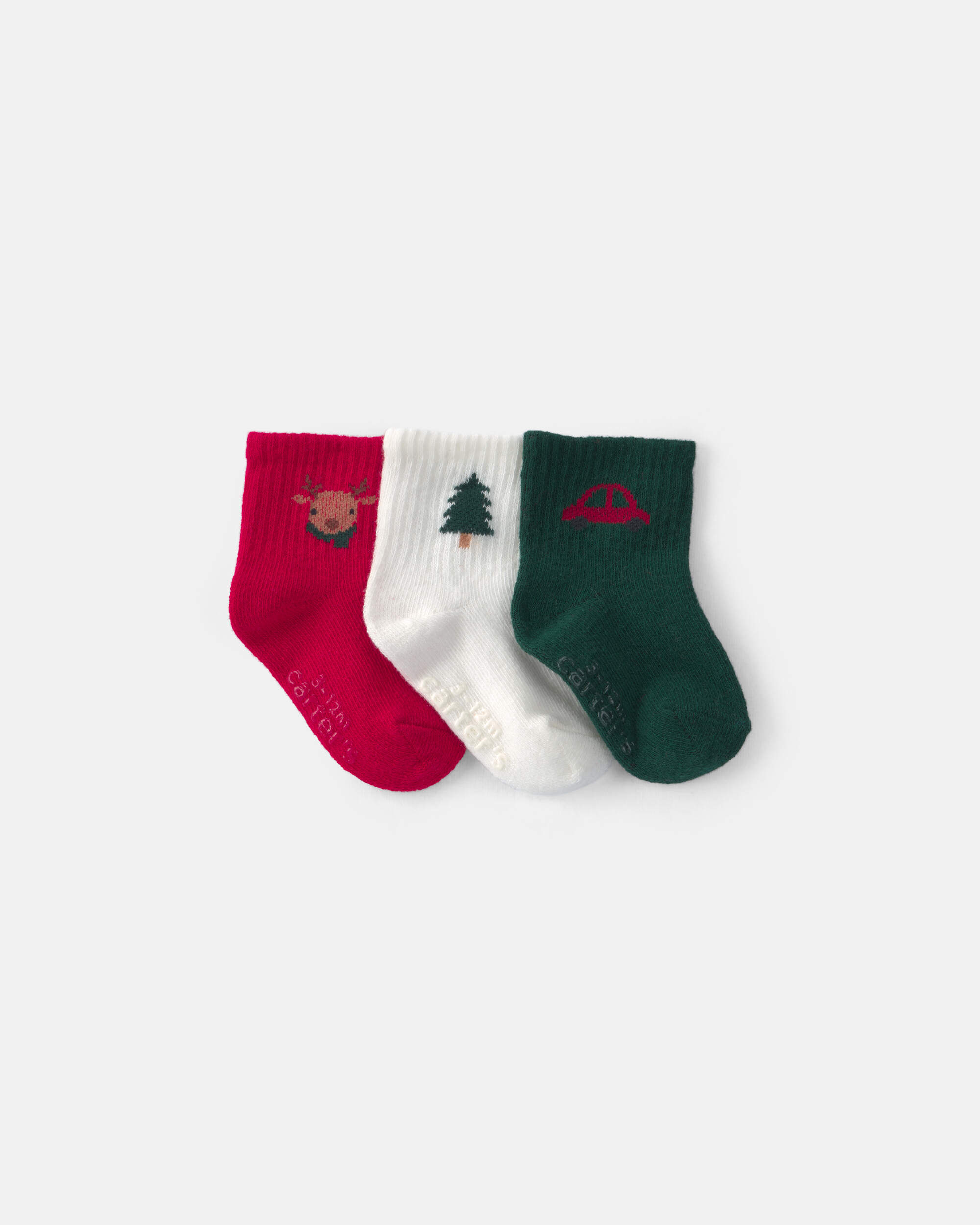 Baby Boy 3-Pack Christmas Icon Booties - Red/White/Green