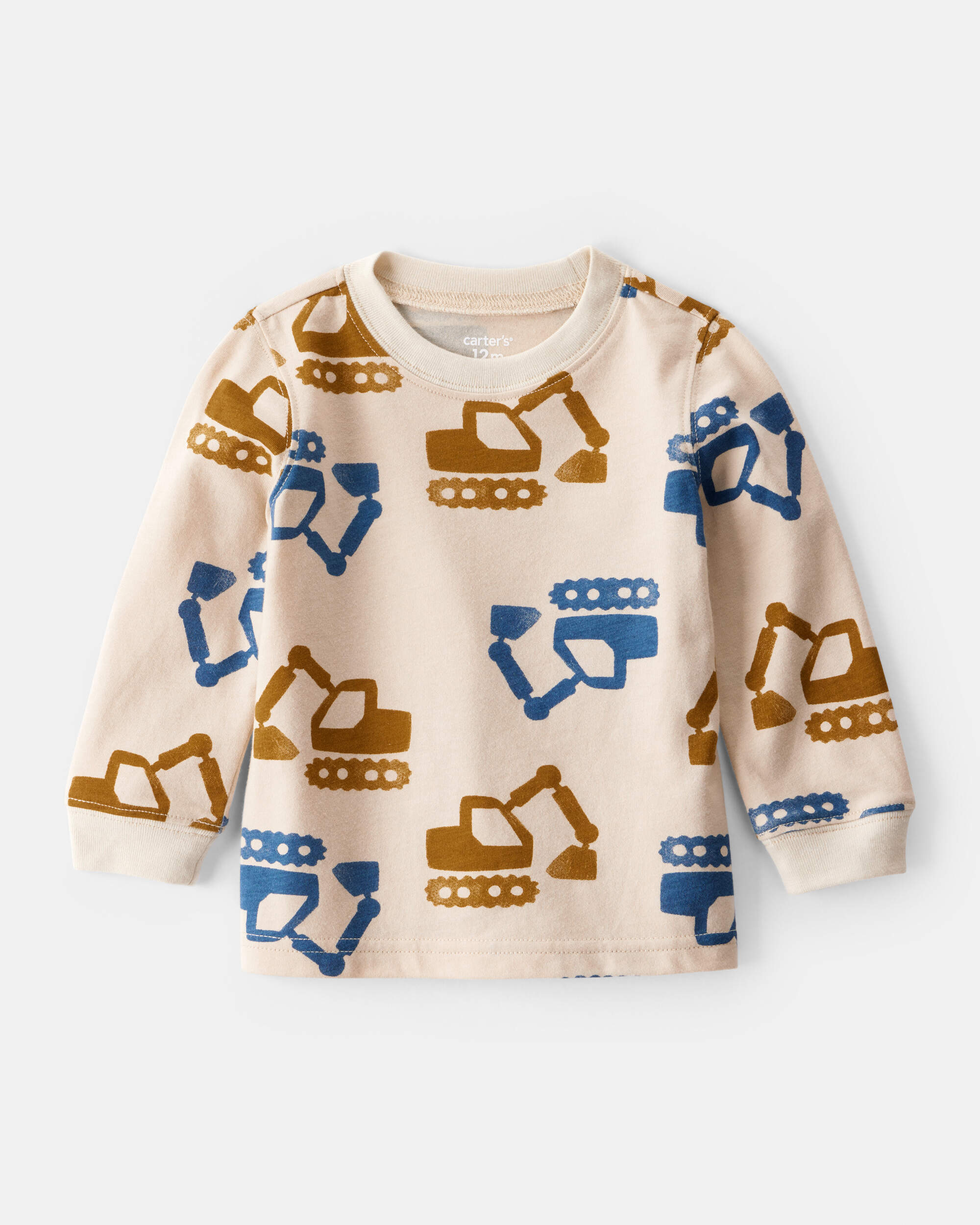 Baby Boy Construction Print Long-Sleeve Graphic Tee - Beige