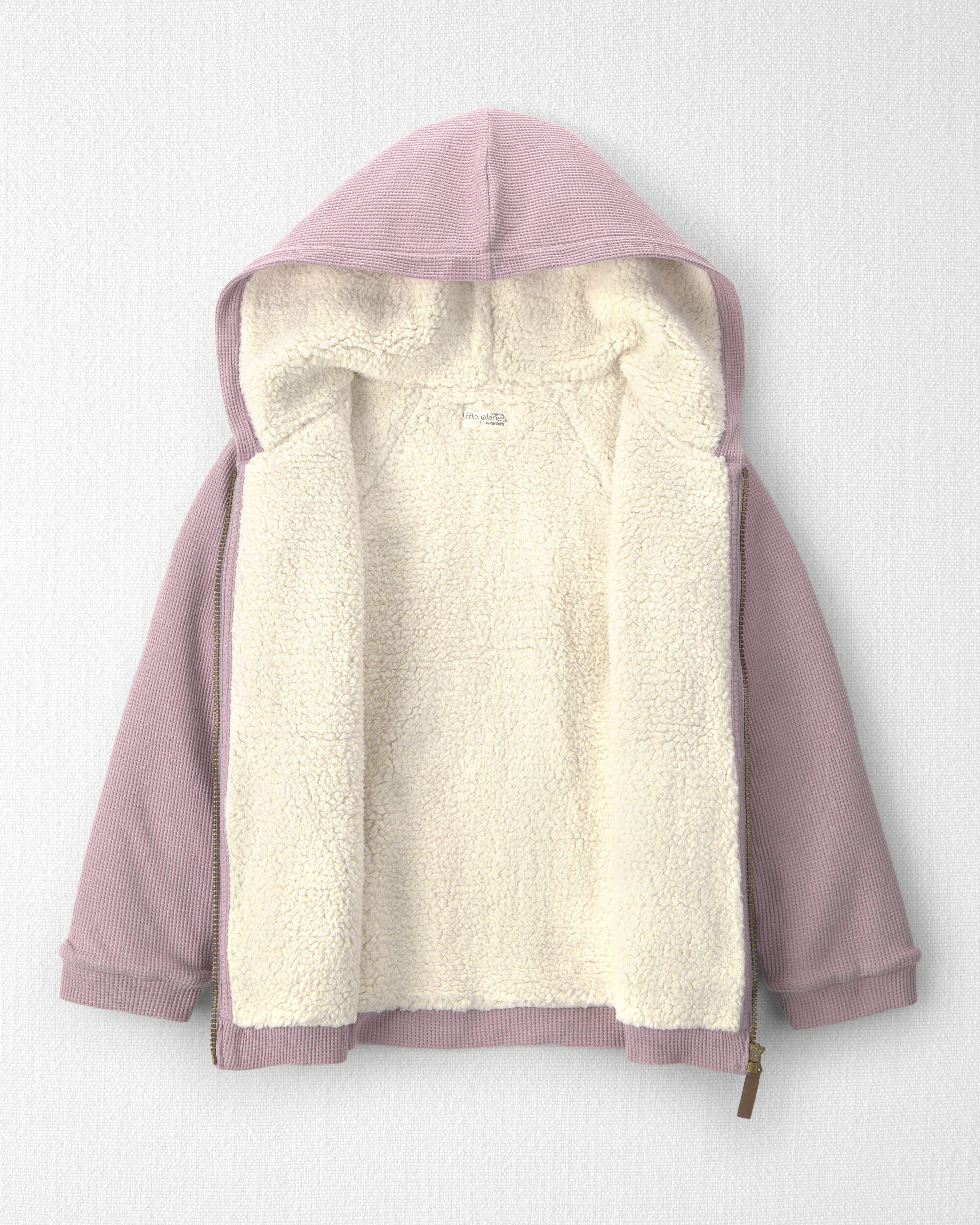 Girls Recycled Teddy Fleece Waffle Knit Hooded Jacket Made with Organic Cotton