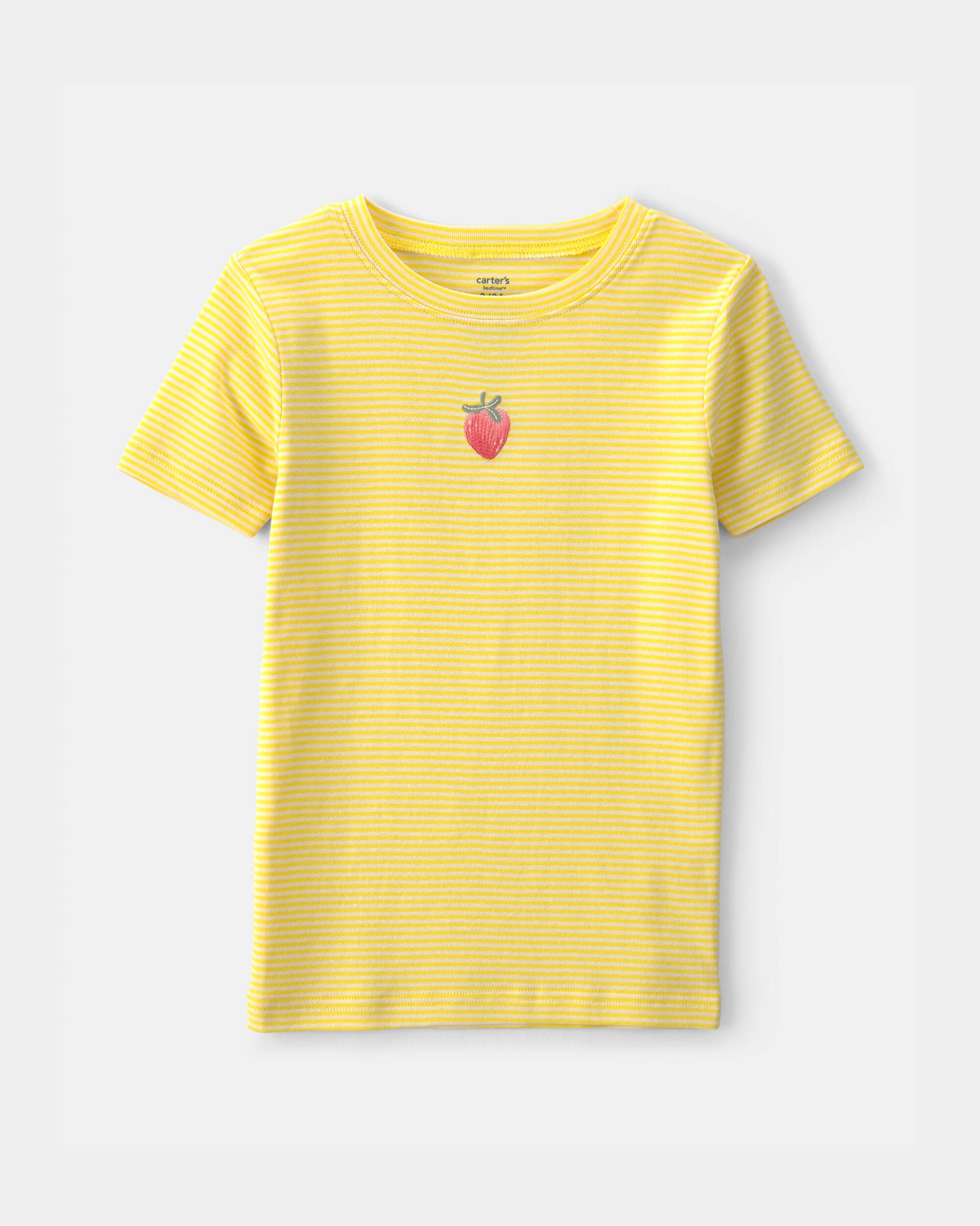 Girls Strawberry 100% Cotton Snug Fit 2-Piece Pajama Set - Yellow