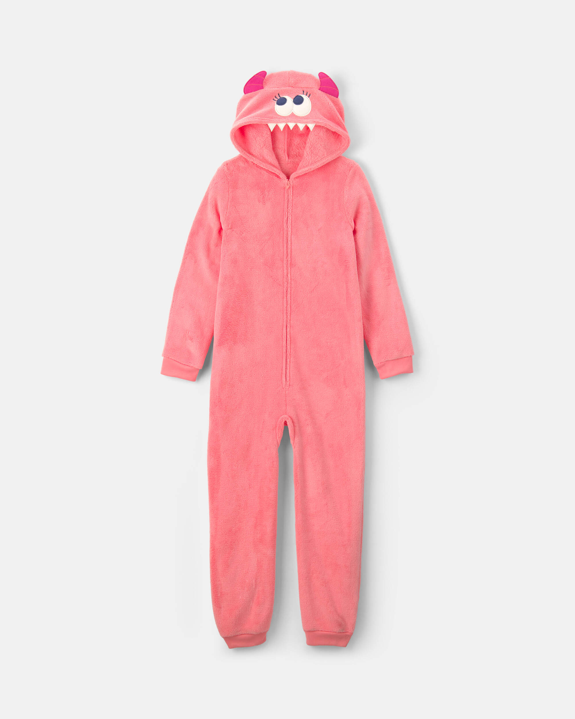 Girls 1-Piece Monster Halloween Fleece Pyjama Costume - Coral