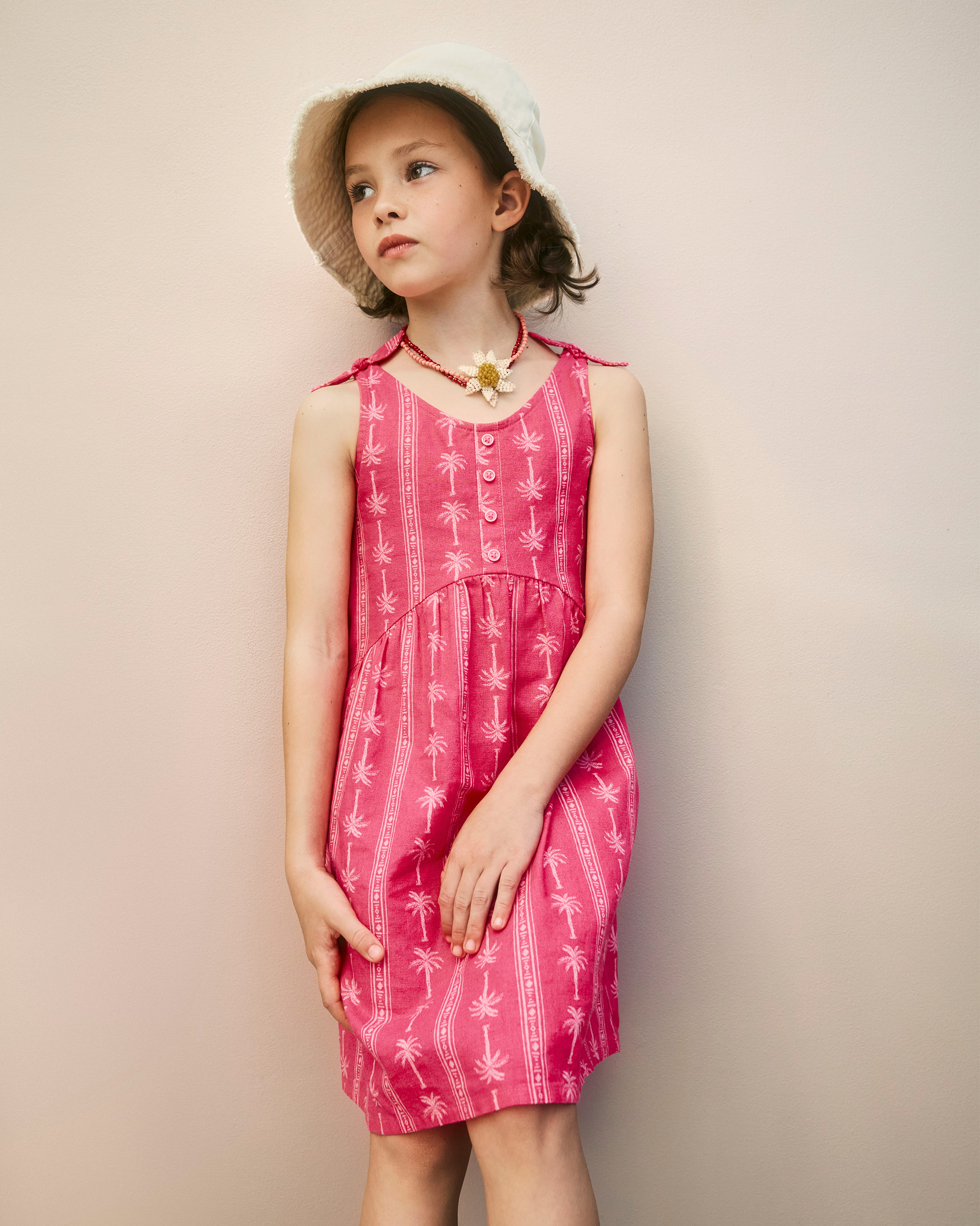 Girls Palm Tree Tank Dress - Pink