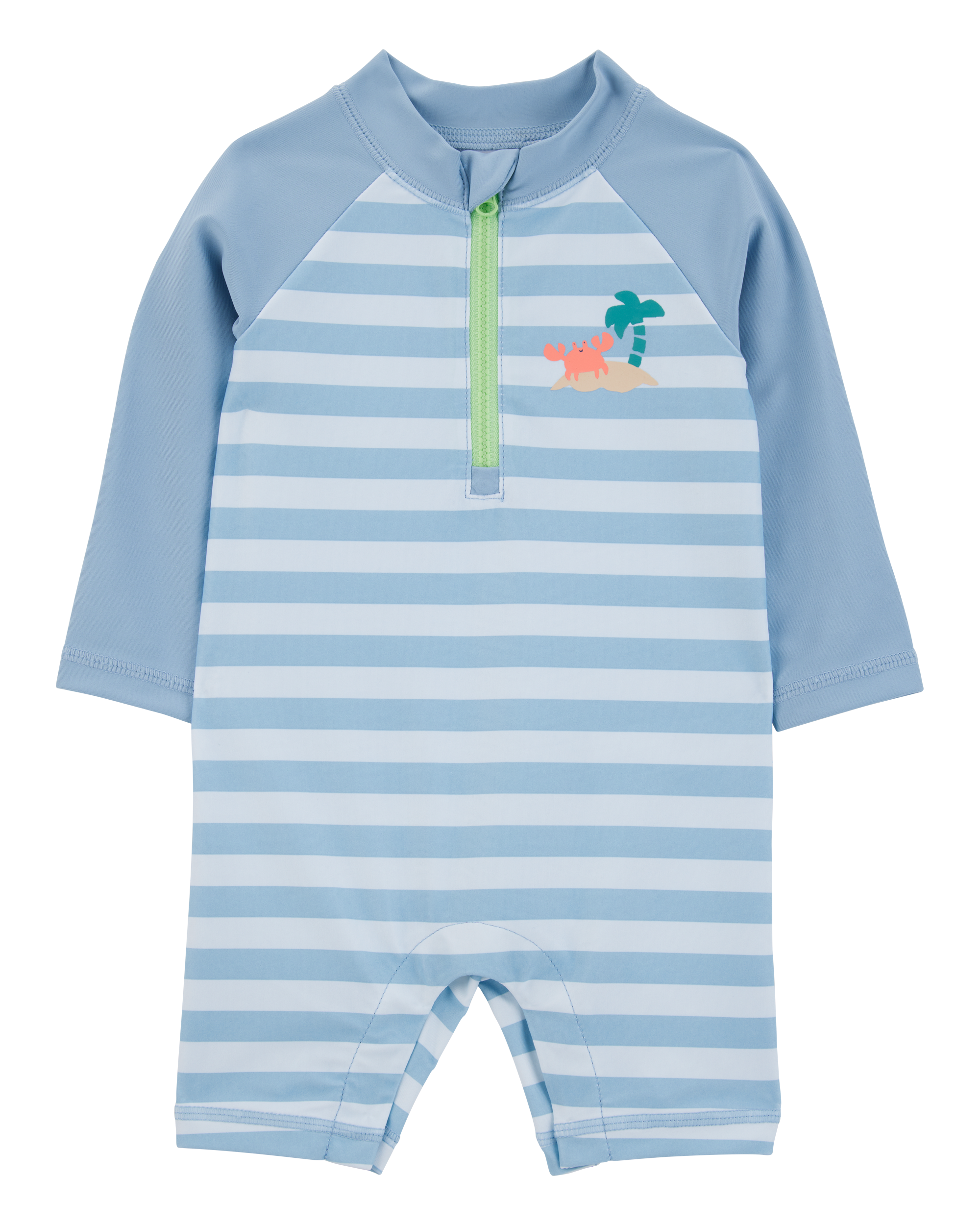 Baby 1-Piece Striped Long-Sleeve Rashguard Swimsuit - Blue