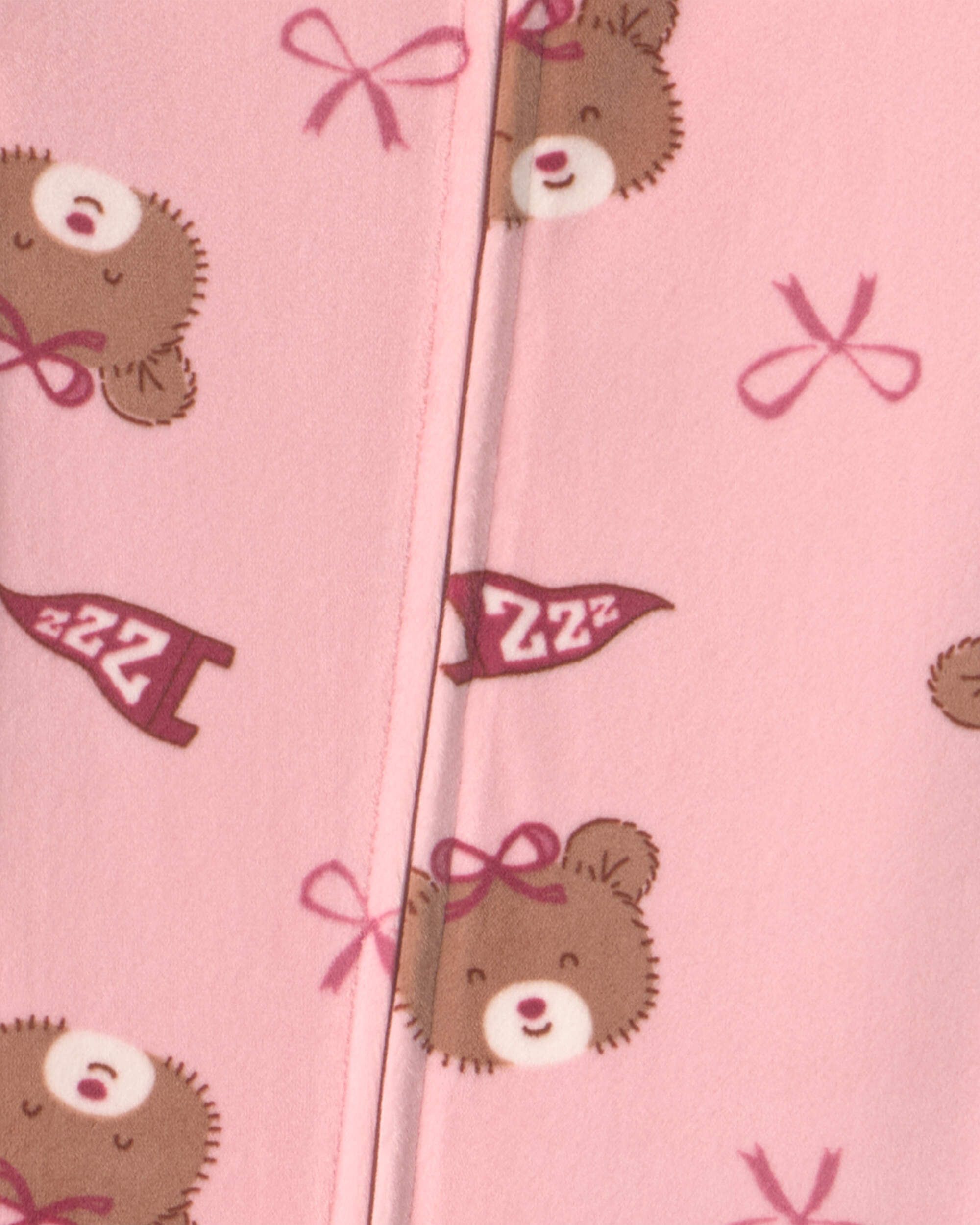 Baby Girl 1-Piece Bears & Bows 2-Way Zip DreamPlush Snug Fit Footed Pyjama - Pink