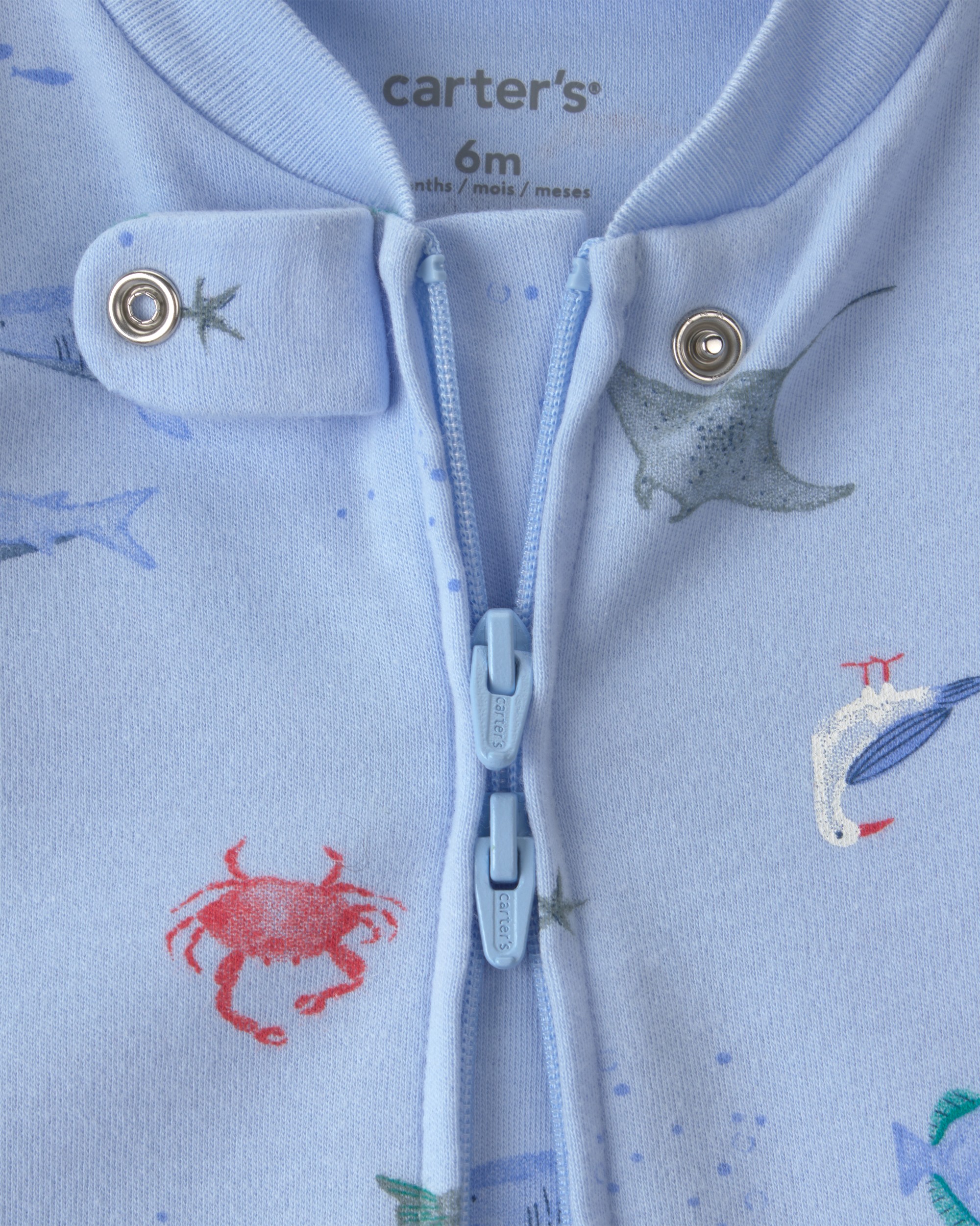 Baby Sea Animals 2-Way 100% Cotton Zip Sleeper - Blue