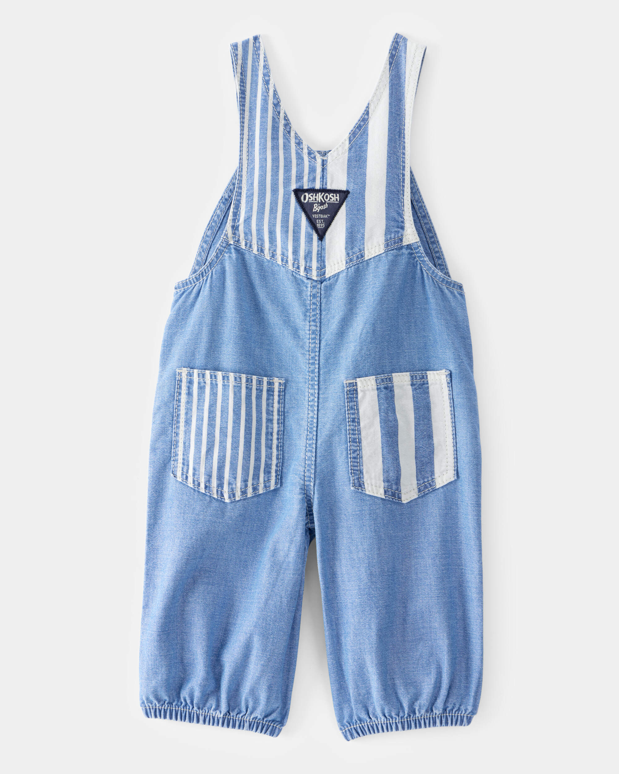 Baby Vintage Inspired Striped Chambray Overalls - Blue Wash