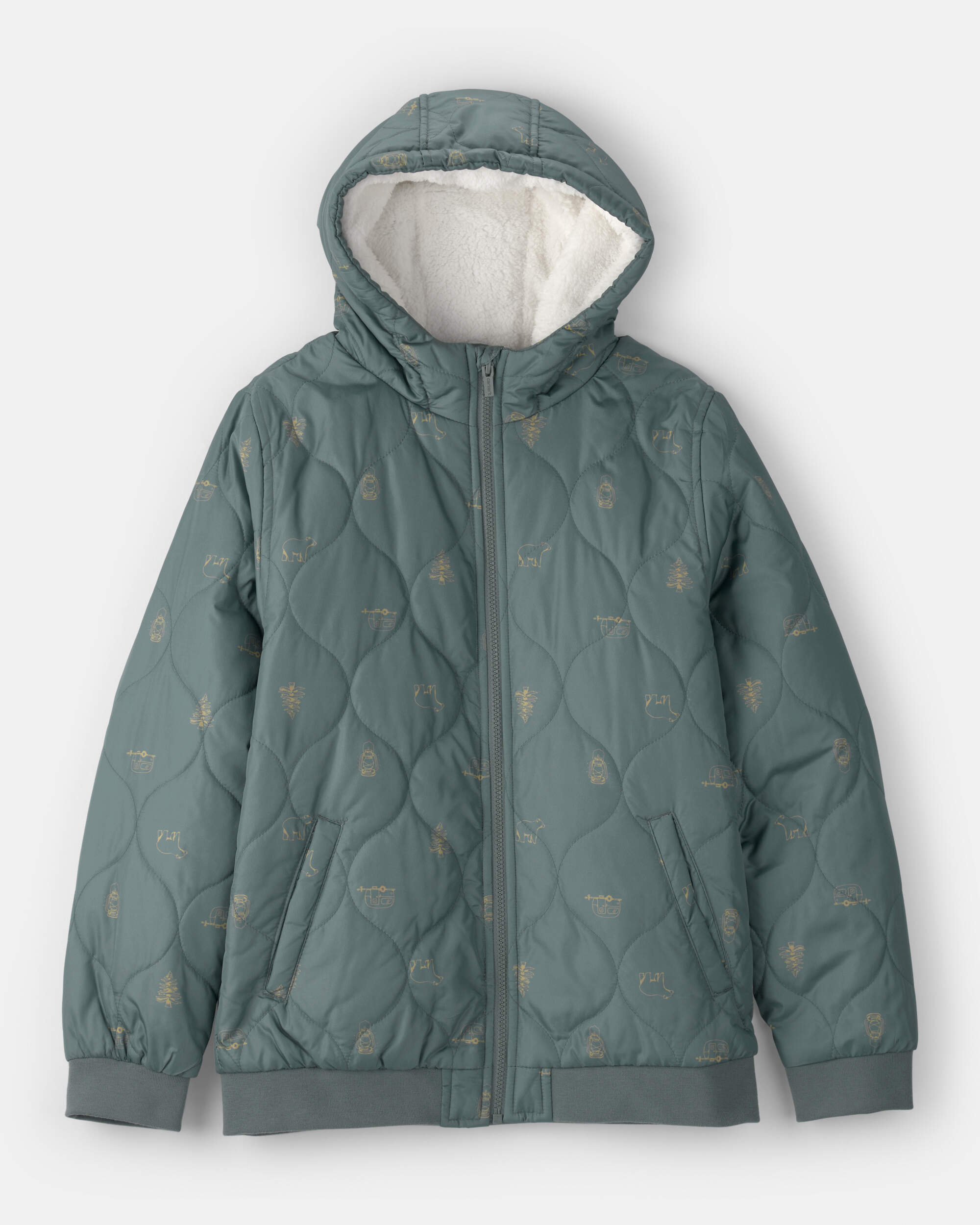 Boys Quilted Bomber Jacket - Green