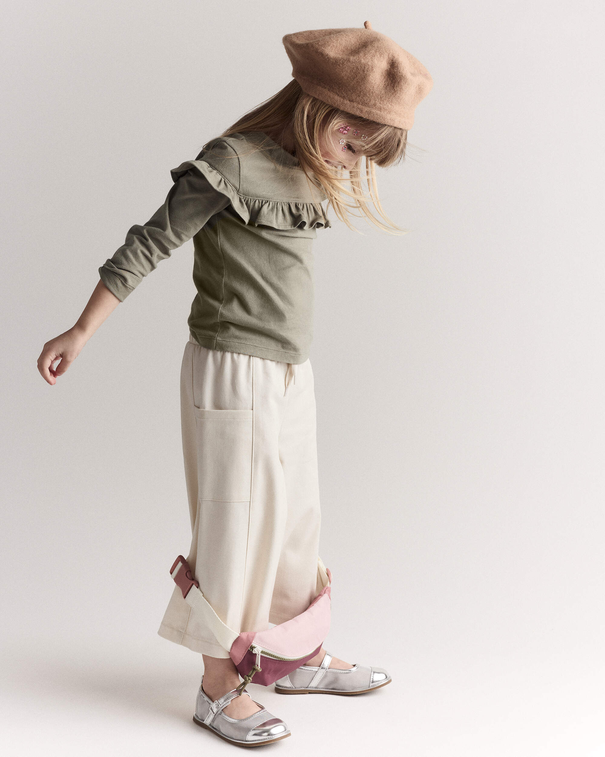 Toddler Girl Wide Leg Pocket Pant - Cream