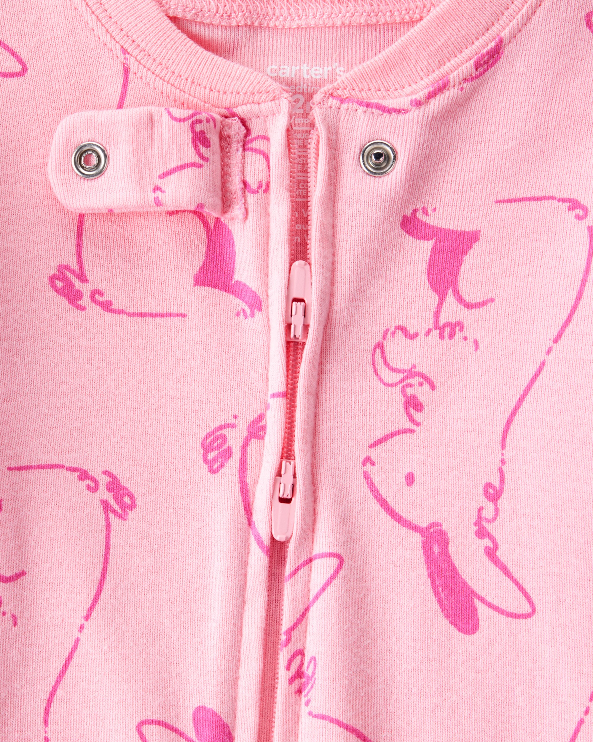 Baby Girl Bunny 100% Cotton Snug Fit 2-Way Zip Footie 1-Piece Pyjamas - Pink