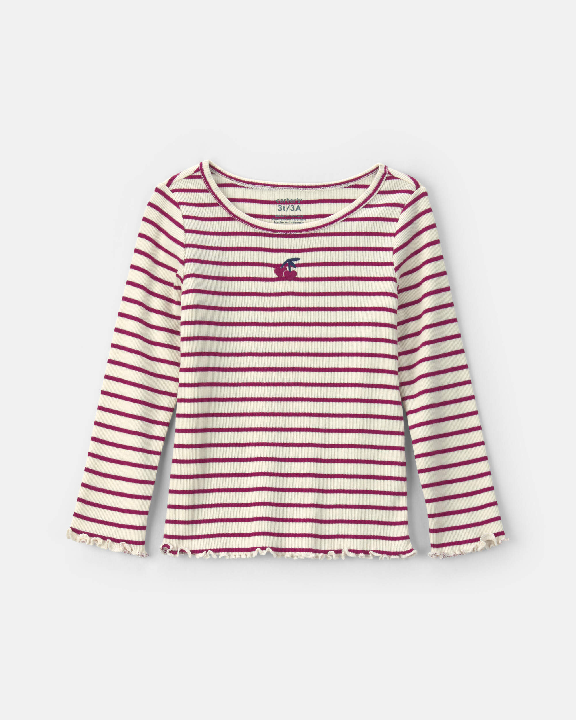 Toddler Girl Cherry Striped Long-Sleeve Top - Red