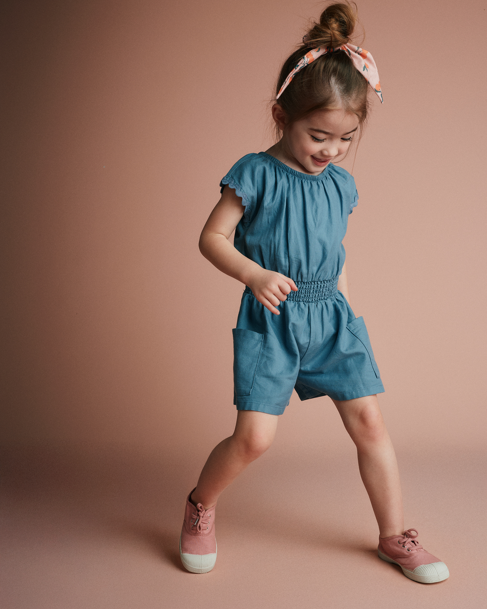 Toddler Girl Ric-Rac Swing Romper with Pockets - Teal