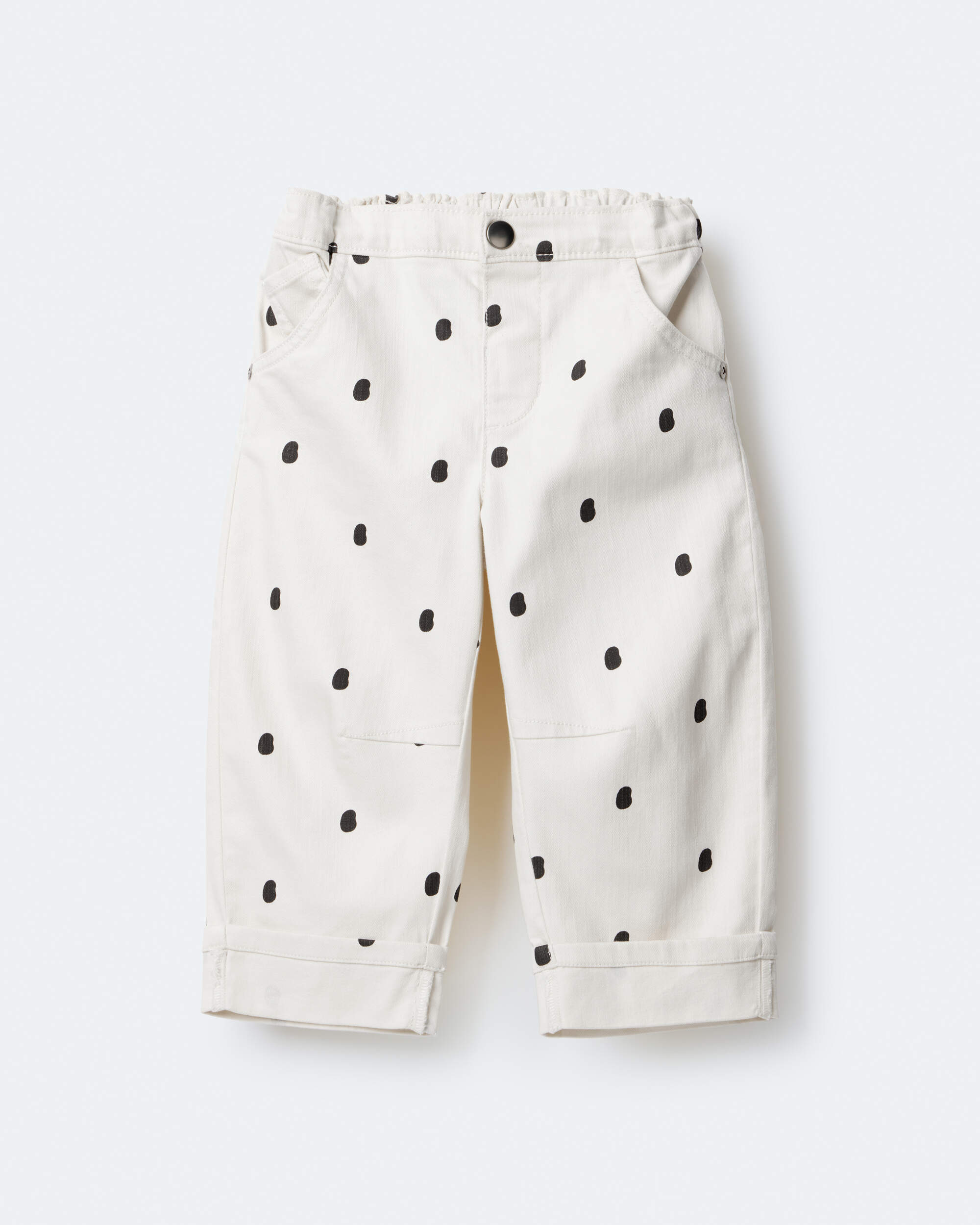 Toddler Girl Polka Dot Cuffed Barrel Pant - Ivory