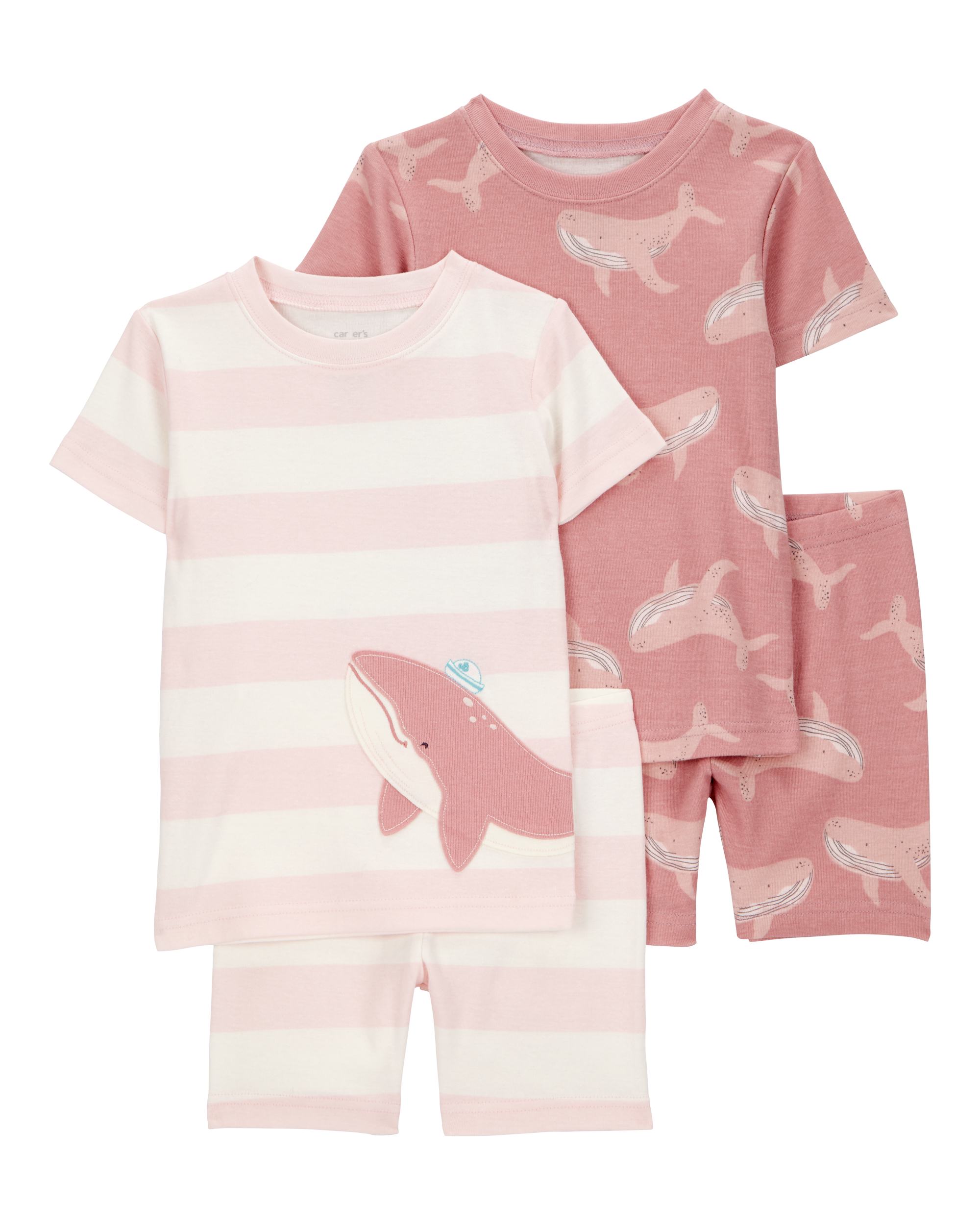 Baby Whale Print Snug Fit Cotton 4-Piece Pyjamas