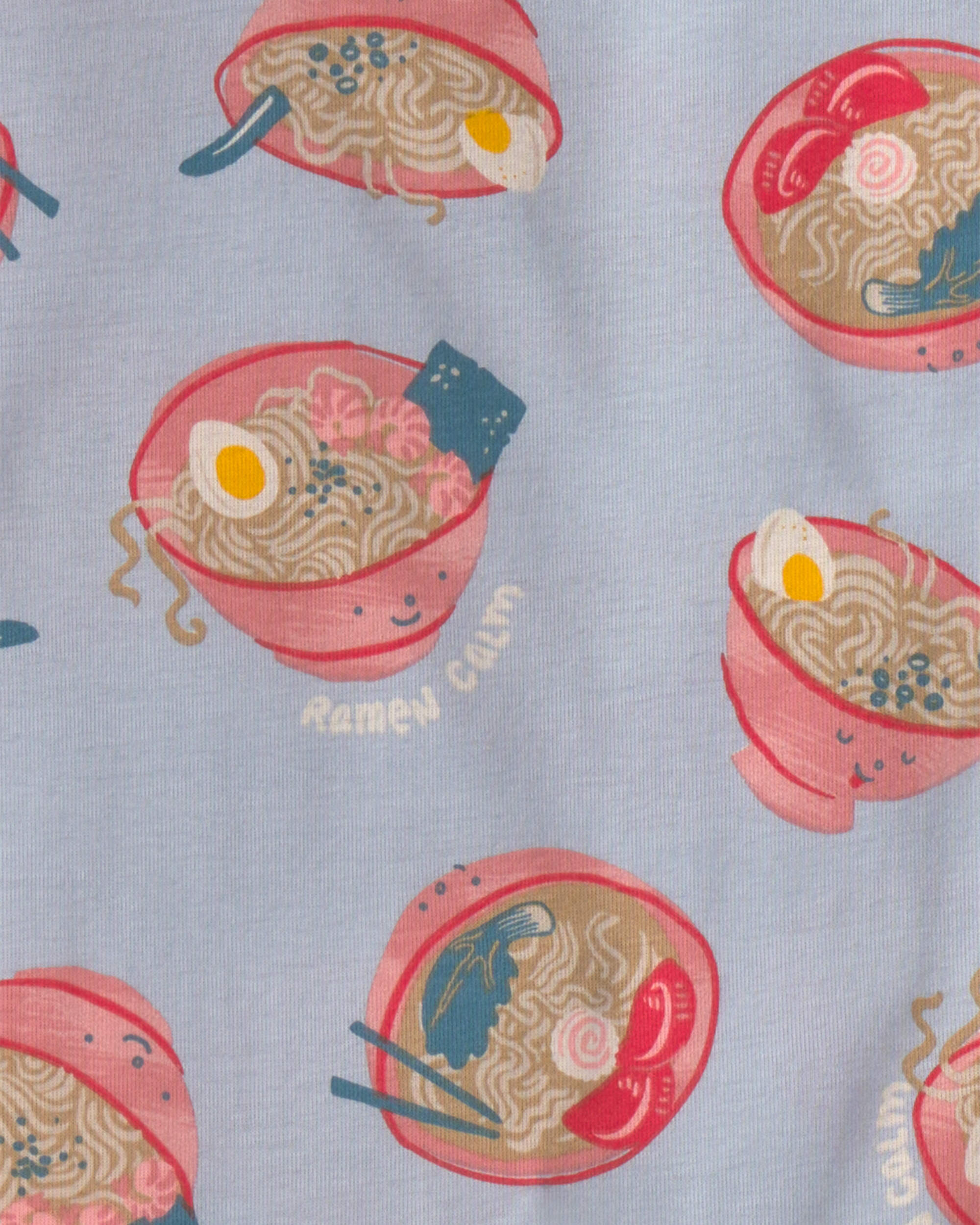 Girls 4-Piece Ramen 100% Cotton Snug Fit Pyjama Set - Blue/Pink