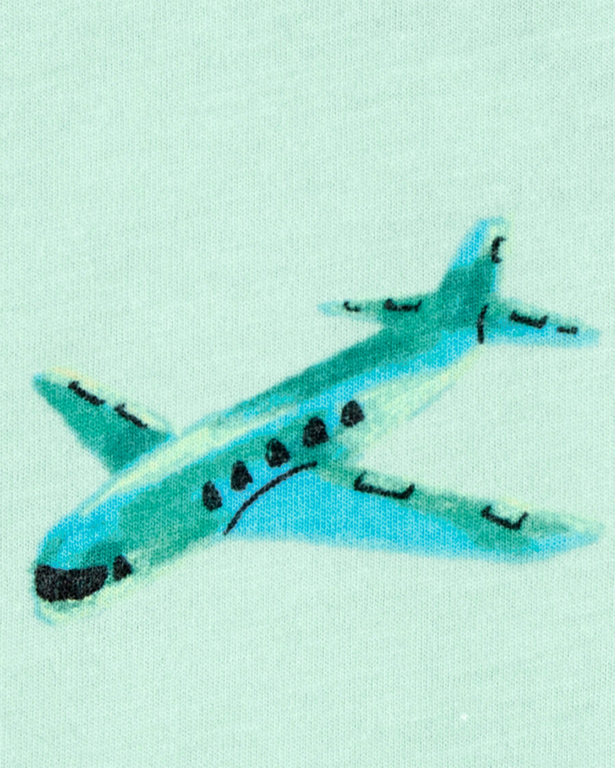 Airplane Print Knit Short-Sleeve Tee - Green