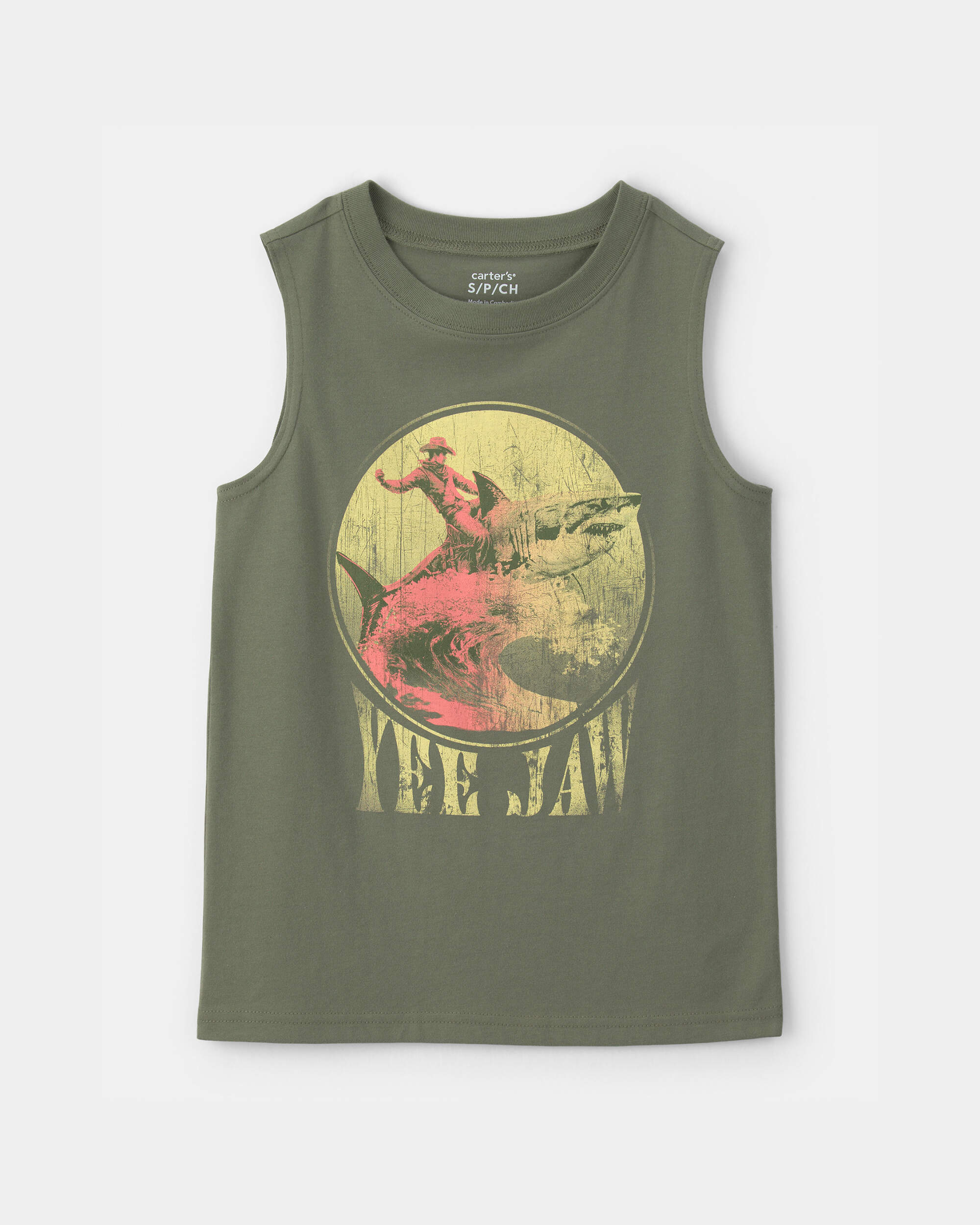 Boys Cowboy Shark Graphic Tank - Green