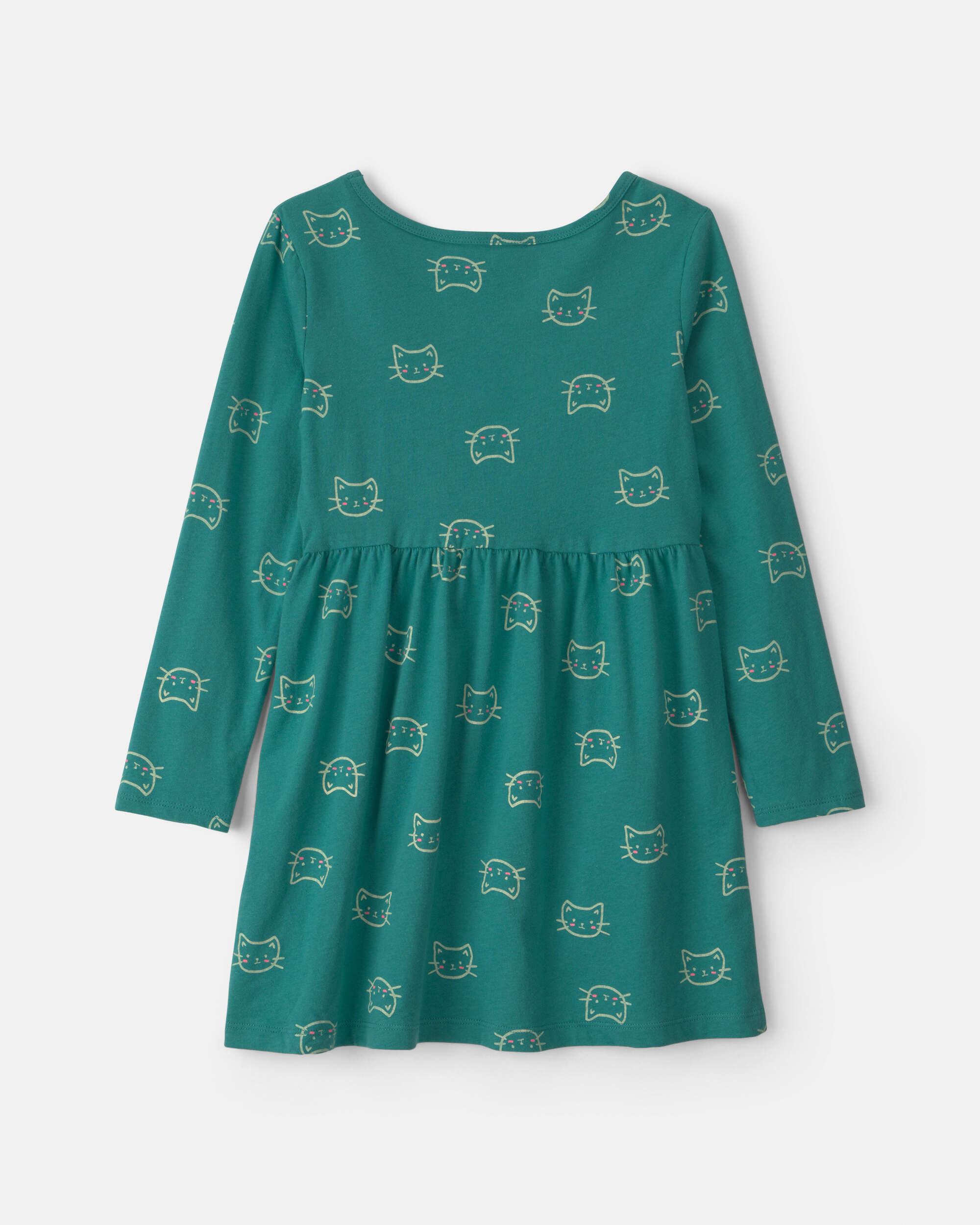 Girls Cat Long-Sleeve Dress - Green