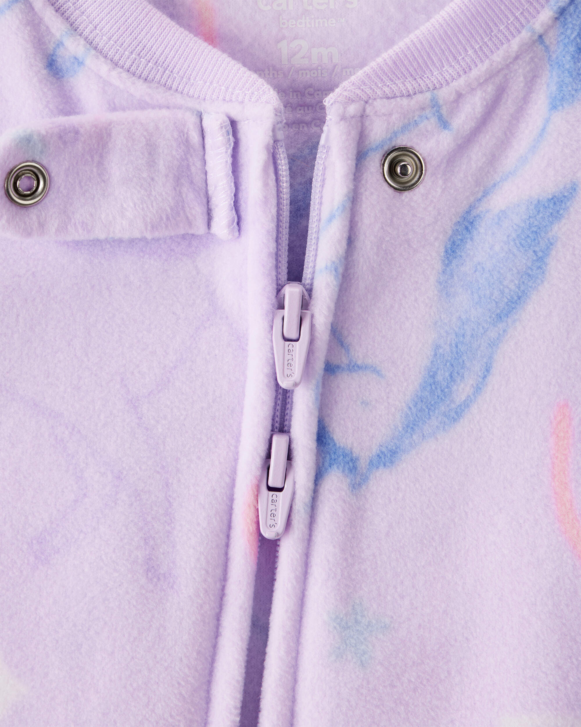 Toddler Girl Unicorn Print Loose Fit Long-Sleeve 2-Way Zip 1-Piece pyjamas - Purple