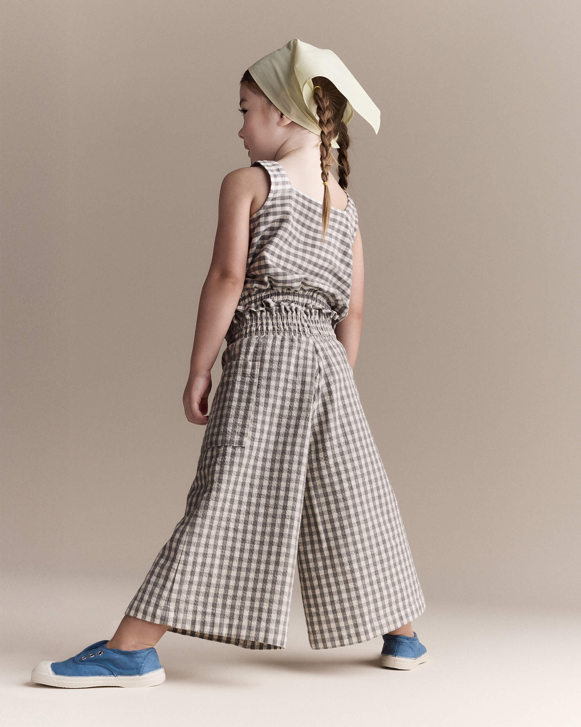 Toddler Girl Gingham Smocked Wide Leg Pant - Cream/Grey